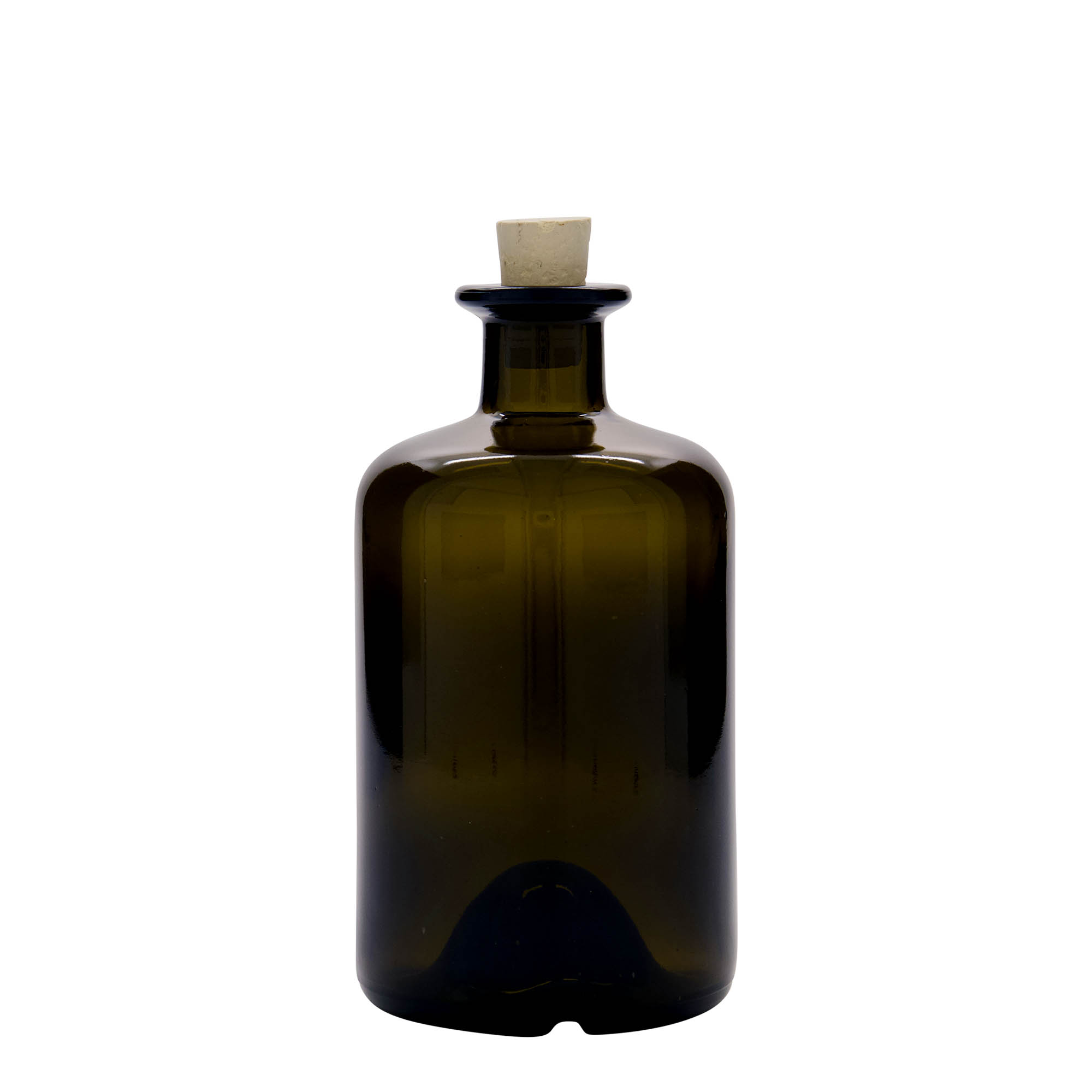 500 ml staklena boca ljekarnika, antikno zelena, grlo: pluta