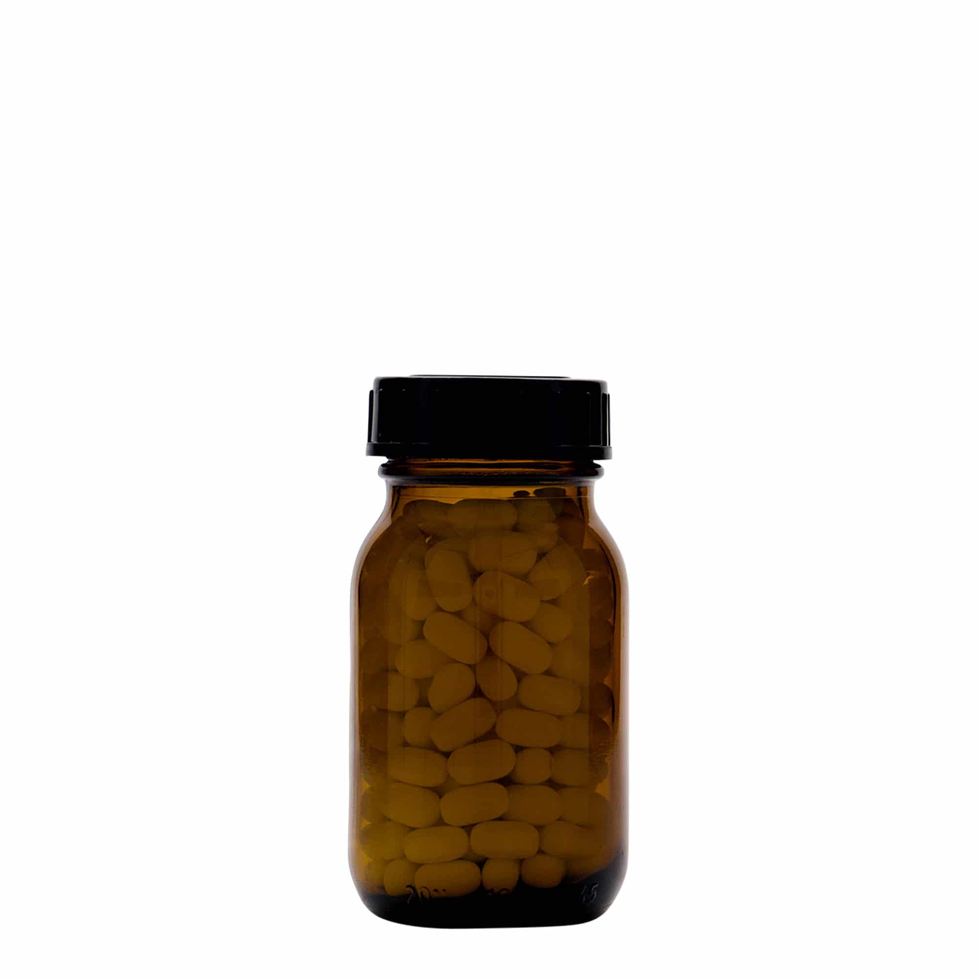 100 ml staklena boca širokog grla, smeđa, otvor: DIN 40
