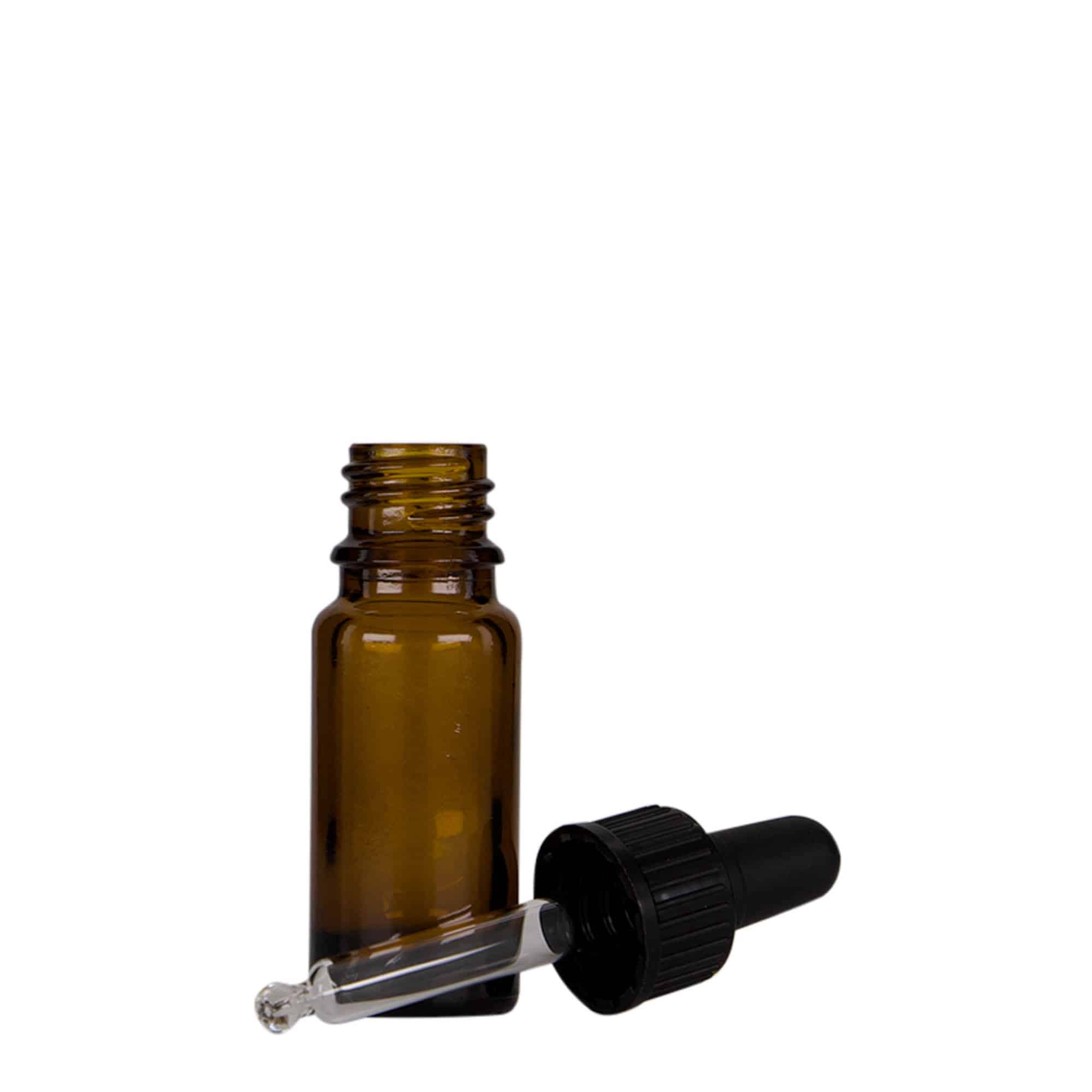 Farmaceutska bočica s pipetom 10 ml, staklo, smeđe-crna, otvor: DIN 18