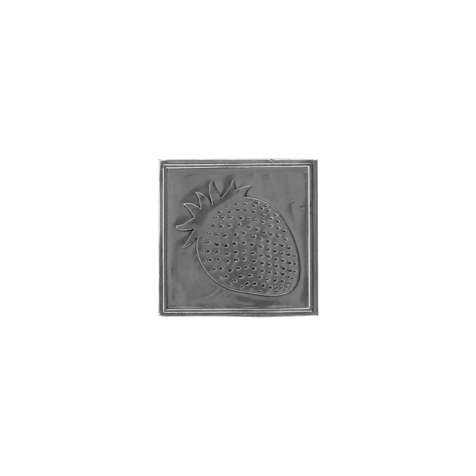 Kositrena naljepnica 'Jagoda', kvadratna, metal, srebro
