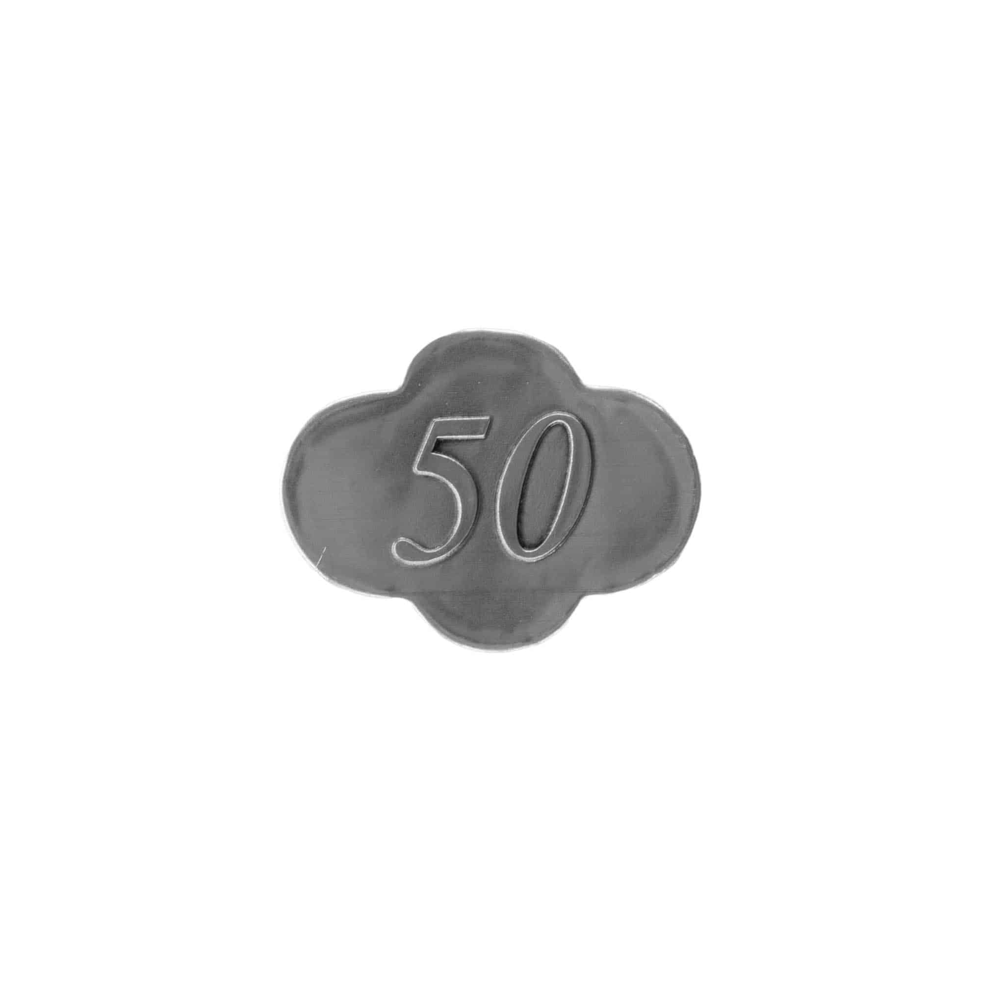 Kositrena naljepnica '50', metal, srebro Kositrena naljepnica '50', metal, srebro