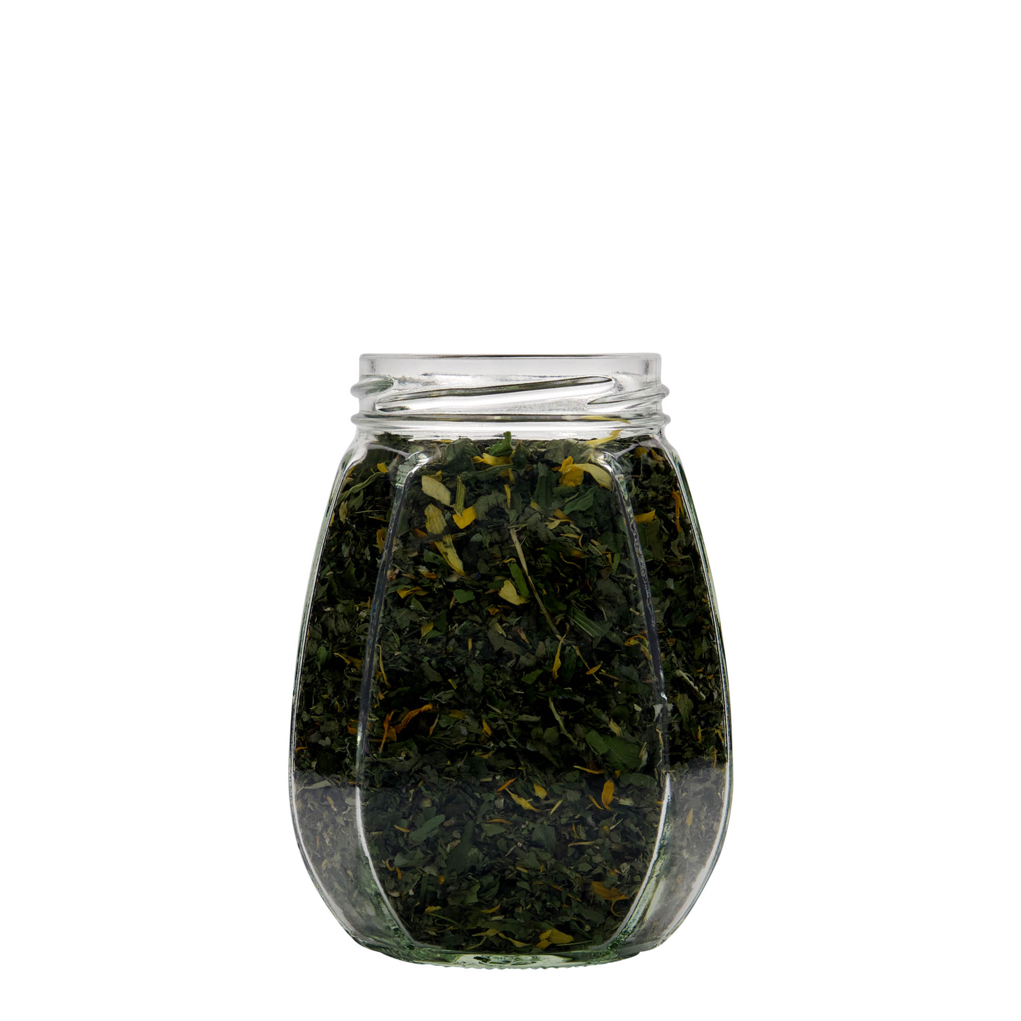 385 ml ukrasna staklenka, šesterokutna, otvor: Twist-Off (TO 63)