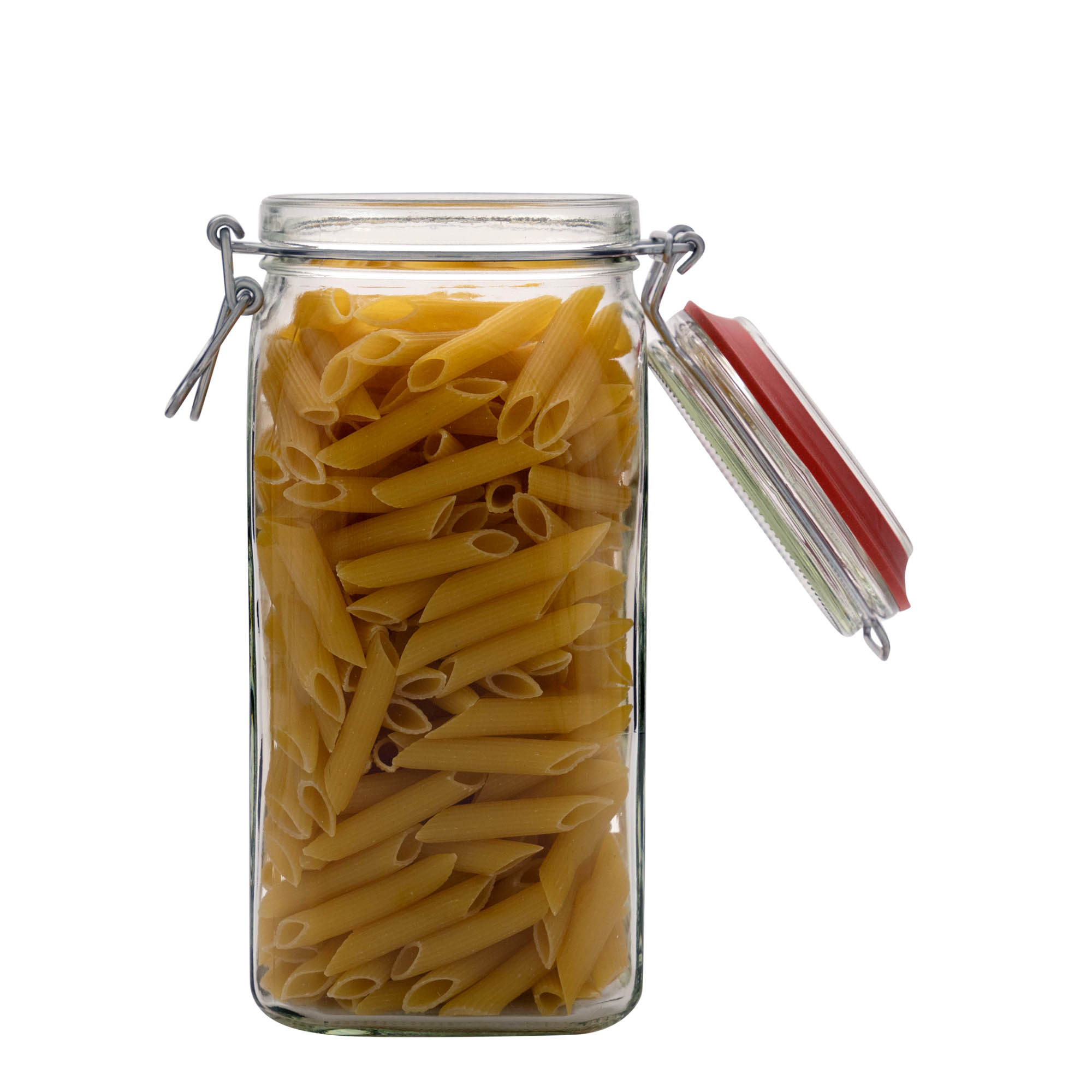 1.540 ml staklena tegla s žičanim zatvaračem, četvrtasta, otvor: žičani zatvarač