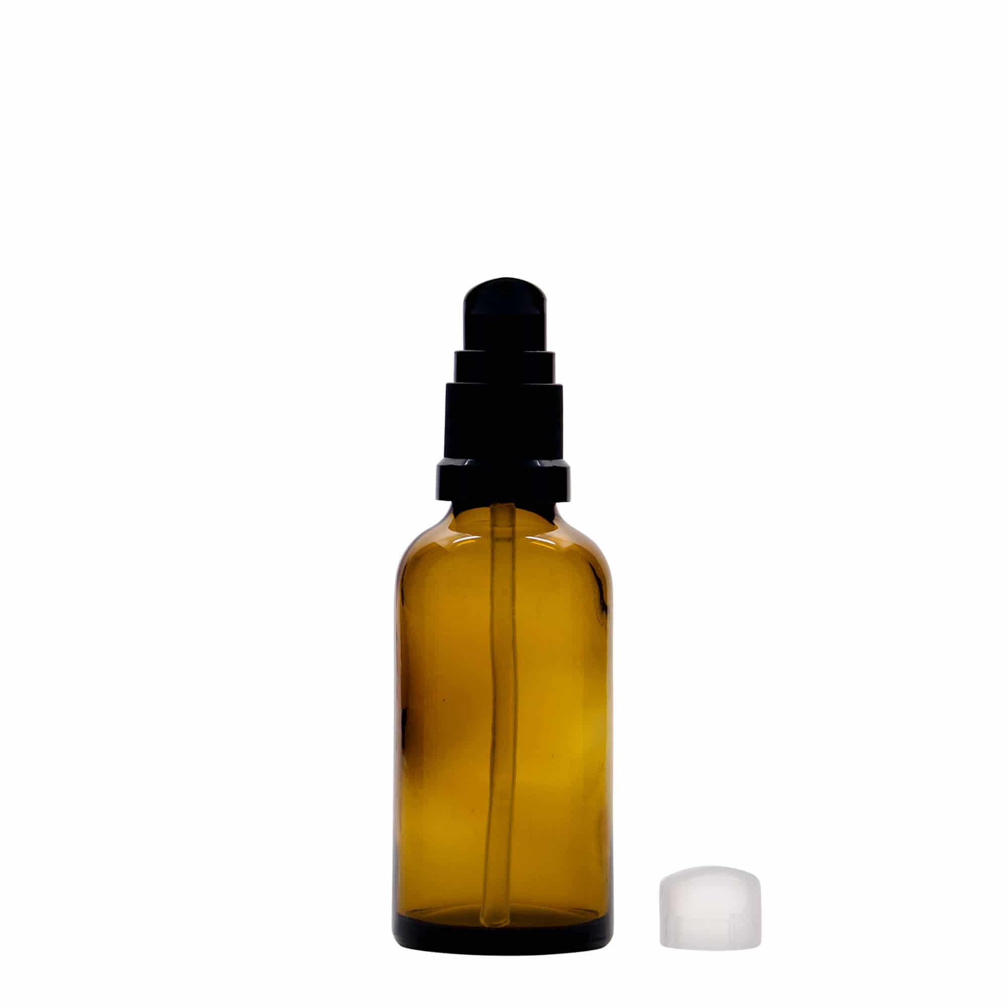 50 ml medicinska boca s pumpicom za losion, staklo, smeđa, grlo: DIN 18