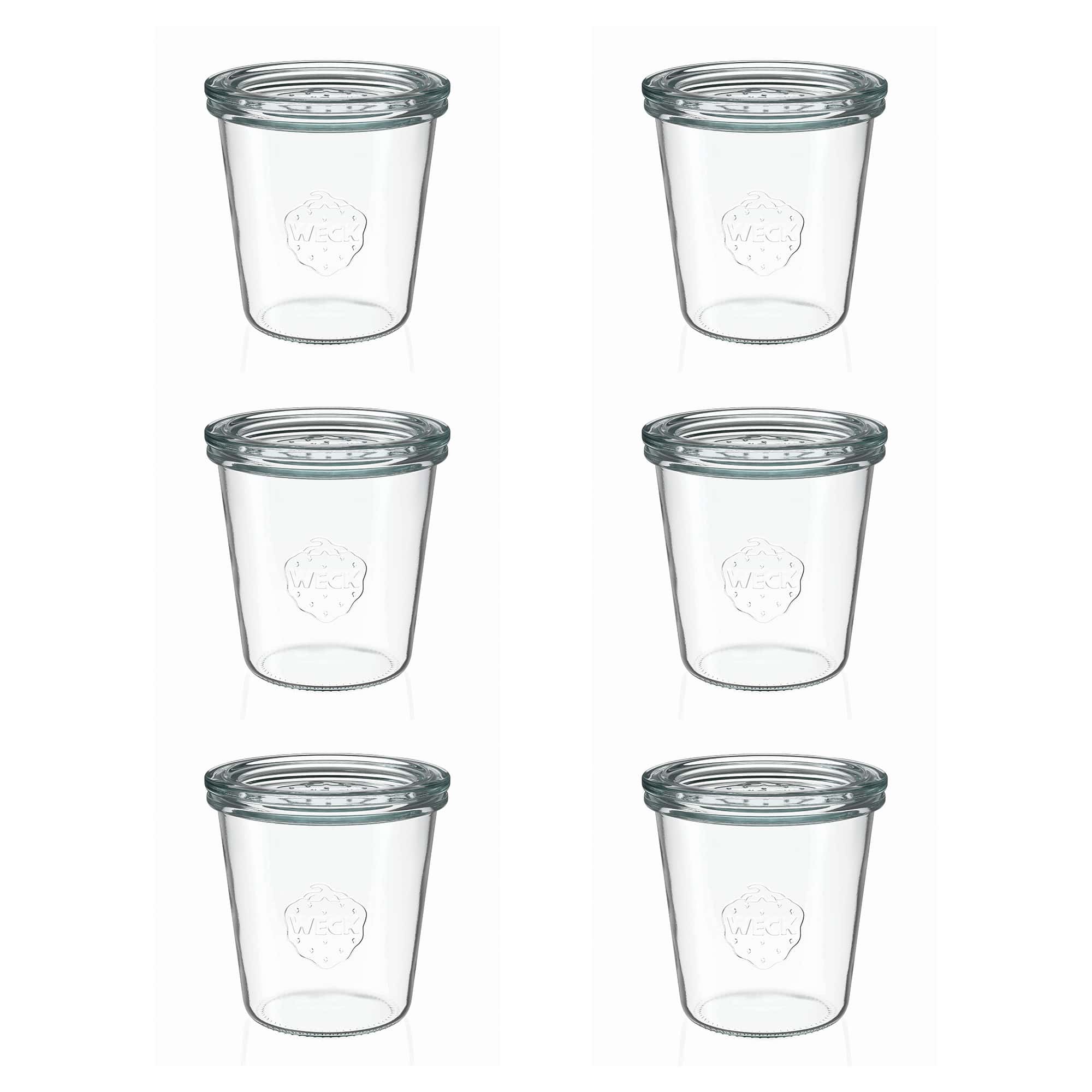 6x 290 ml visoka WECK-staklenka za stavljanje naopako sa staklenim poklopcem RR 80