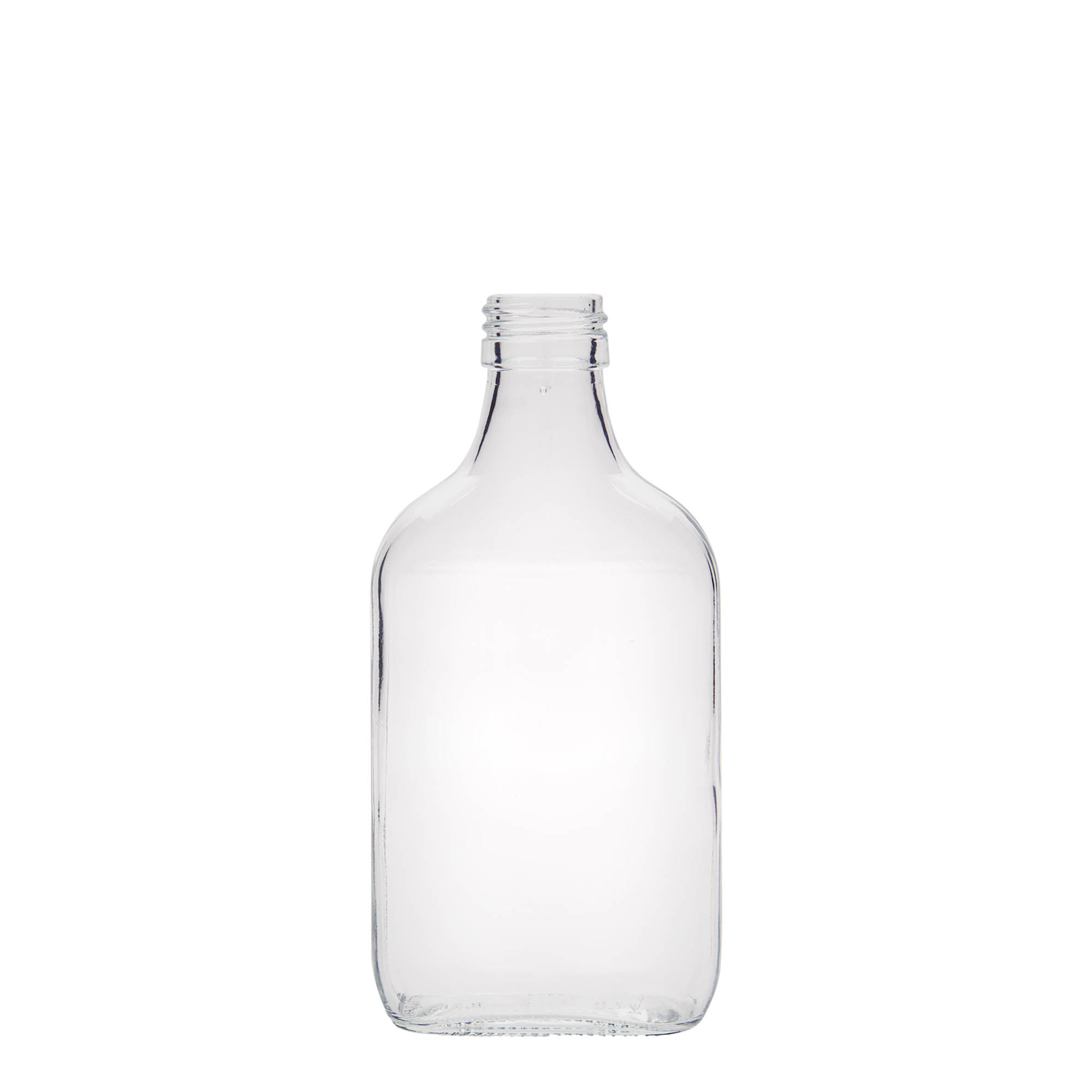 200 ml džepna bočica, pravokutna, staklo, grlo: PP 28 200 ml džepna bočica, pravokutna, staklo, grlo: PP 28
