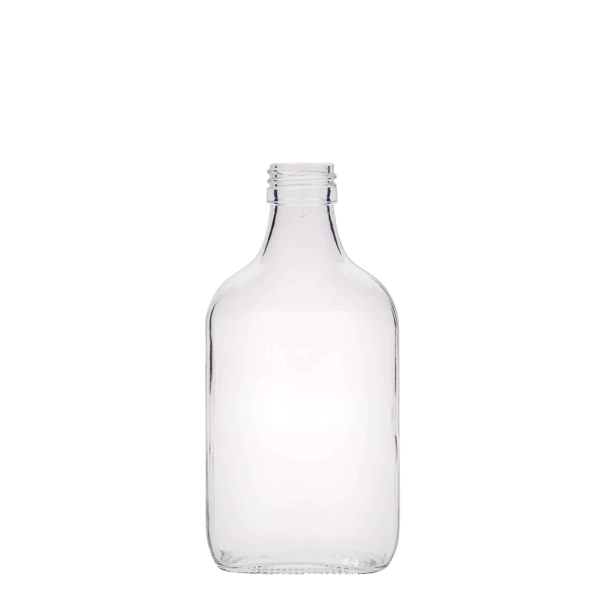 200 ml džepna bočica, pravokutna, staklo, grlo: PP 28