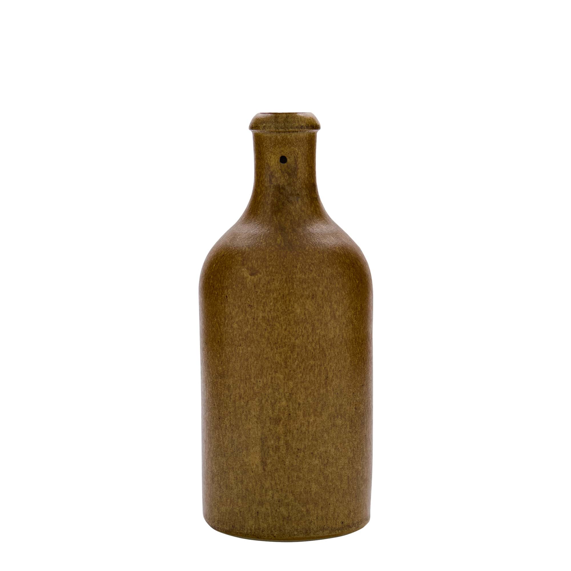 500 ml glineni vrč, kamenina, smeđe-kristalni, otvor: zatvarač s kopčom