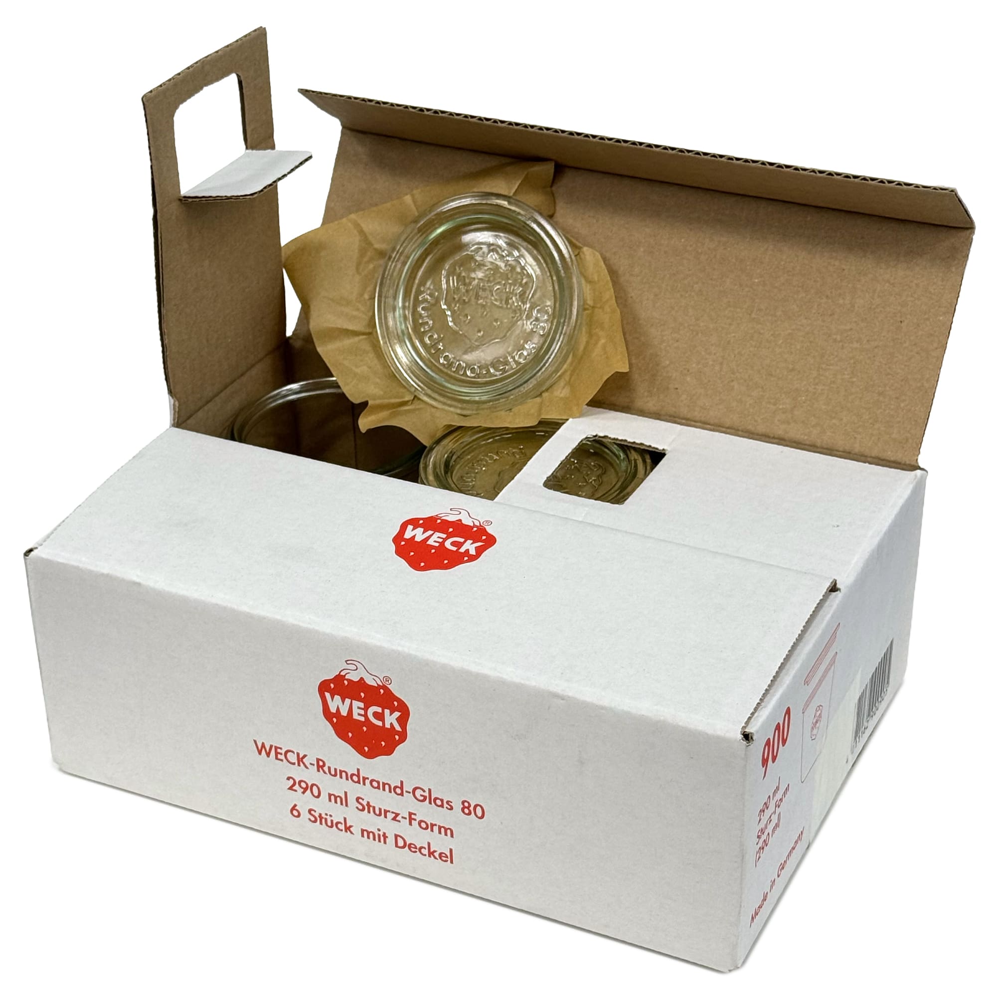6x 290 ml visoka WECK-staklenka za stavljanje naopako sa staklenim poklopcem RR 80