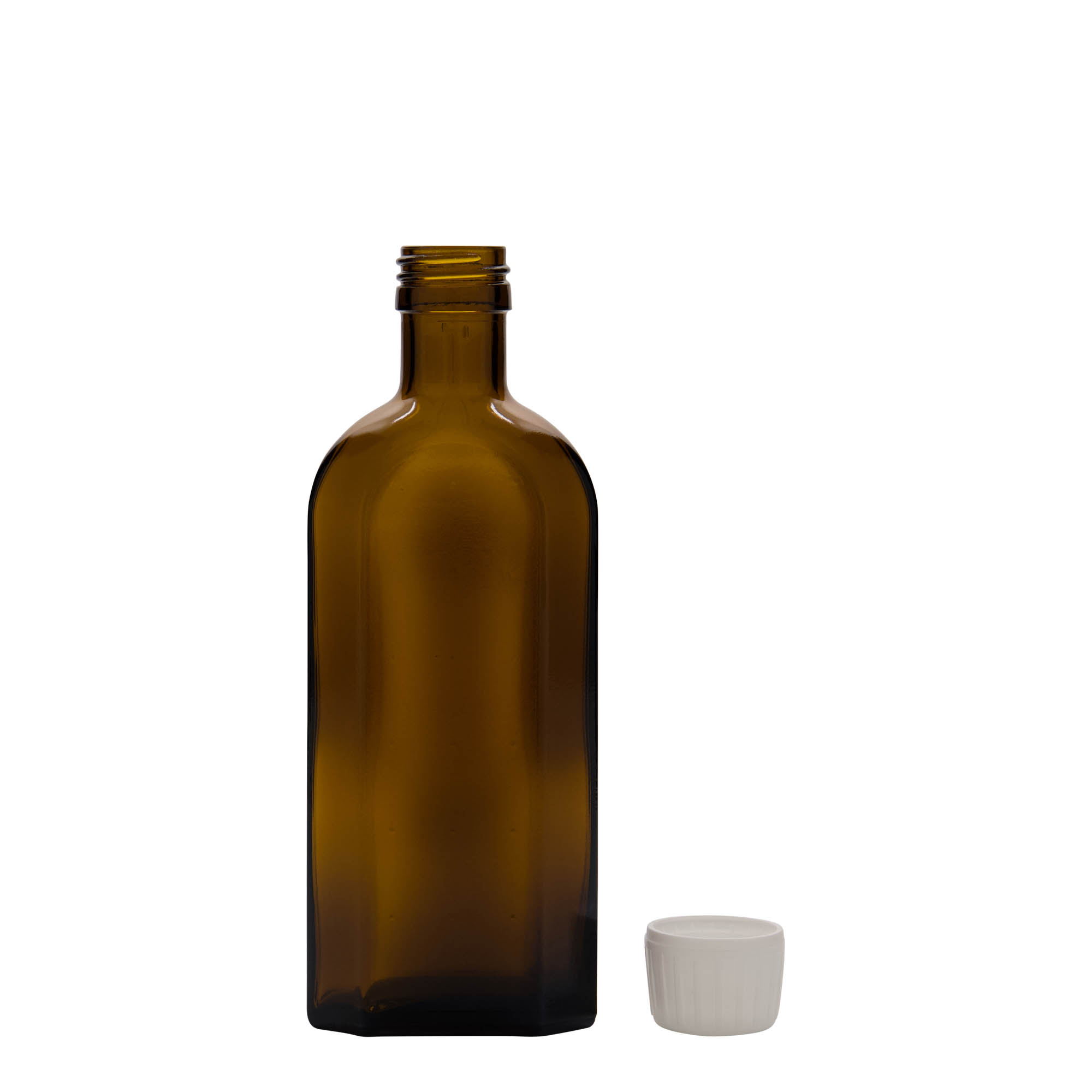 250 ml medicinska boca Meplat, ovalna, staklena, smeđa, grlo: PP 28