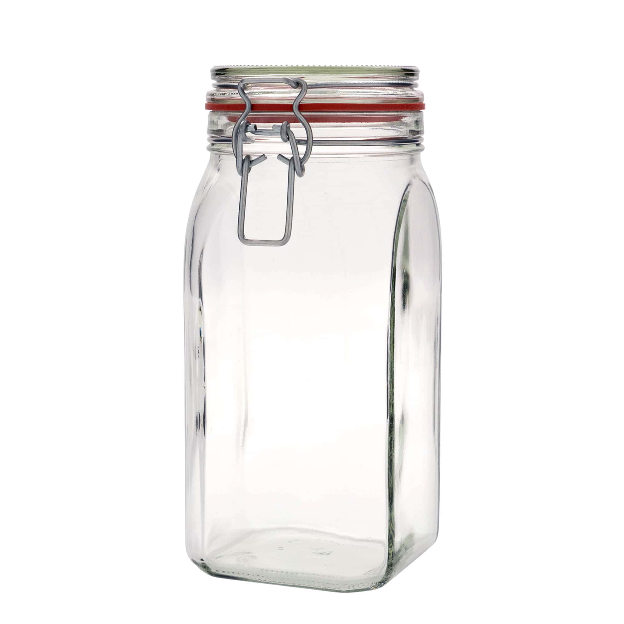 1.540 ml staklena tegla s žičanim zatvaračem, četvrtasta, otvor: žičani zatvarač