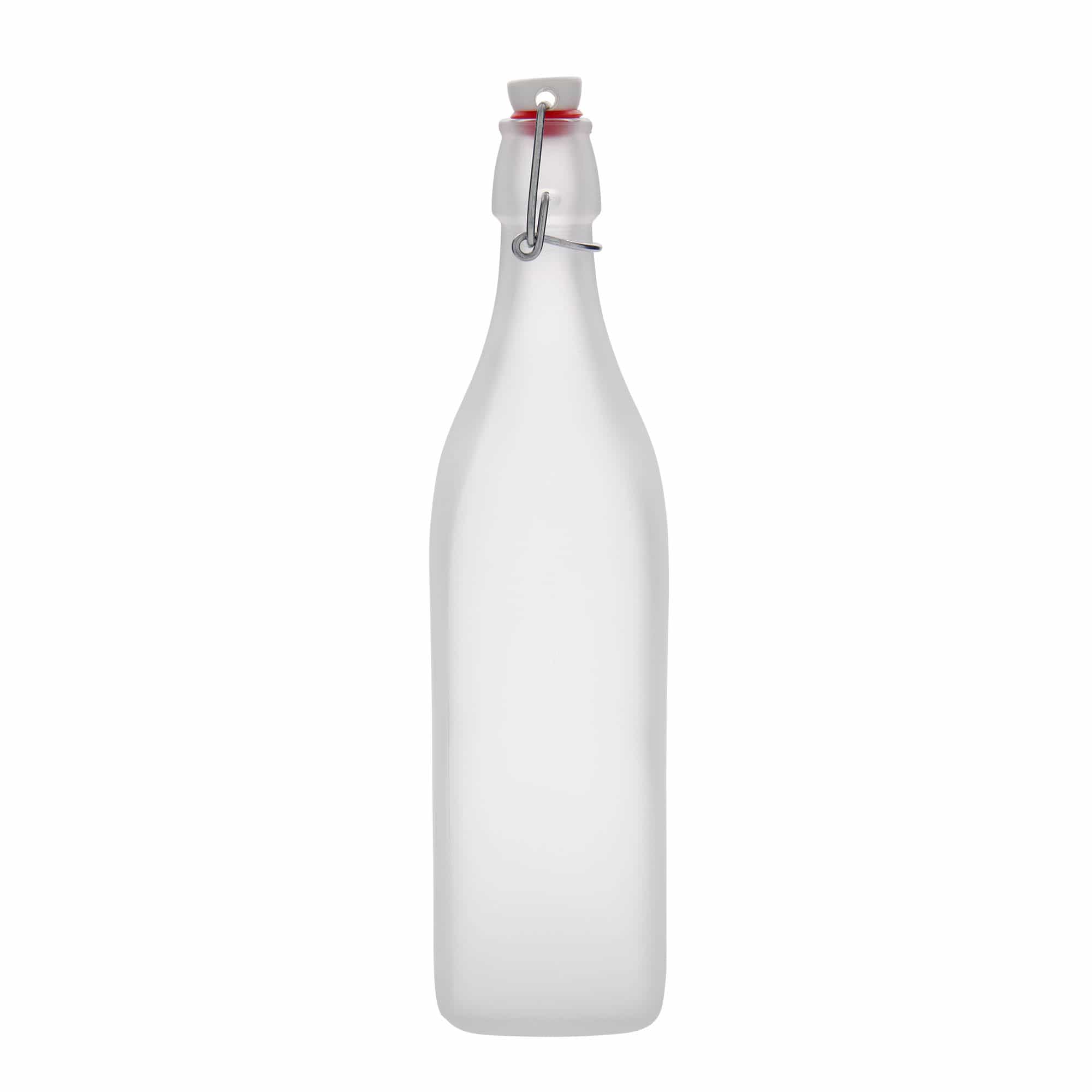 1.000 ml staklena boca 'Swing, četvrtasta, zamrznuta, grlo: zatvarač s kopčom
