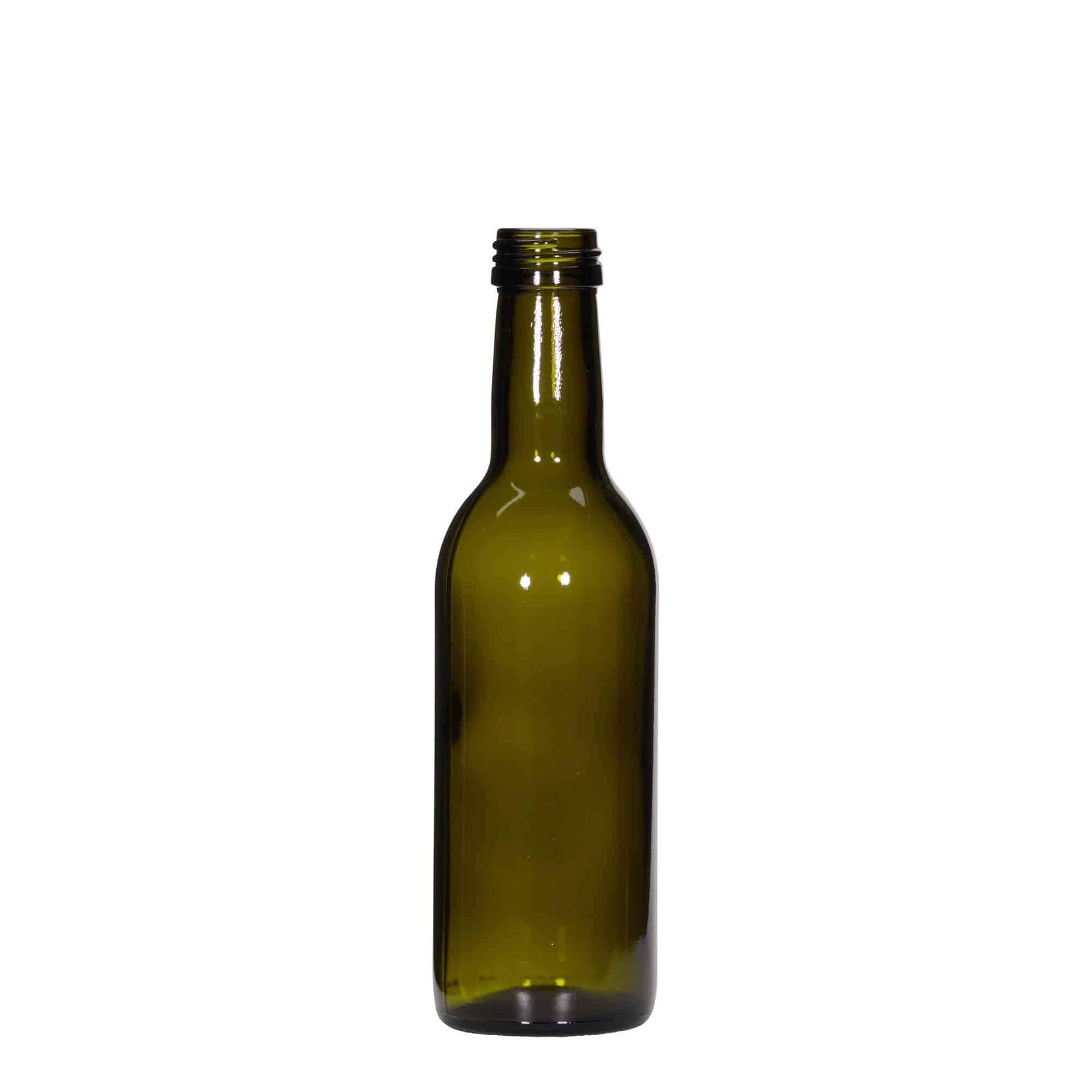 250 ml staklena boca 'Bordeaux', antikno zelena, grlo: PP 28