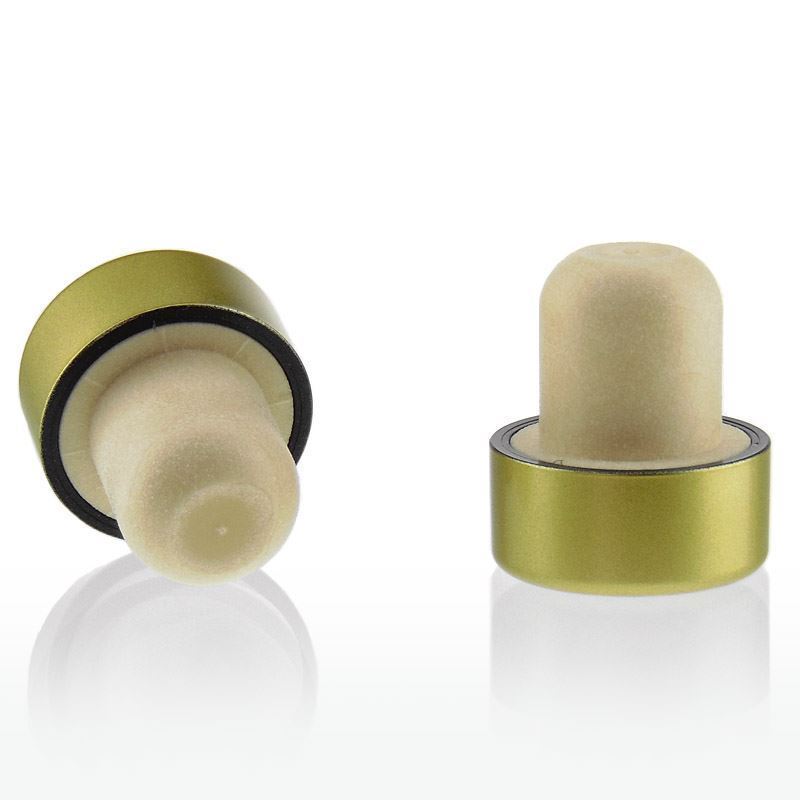 Čep s ručkom 19 mm, plastika, zlatna, za otvor: pluta