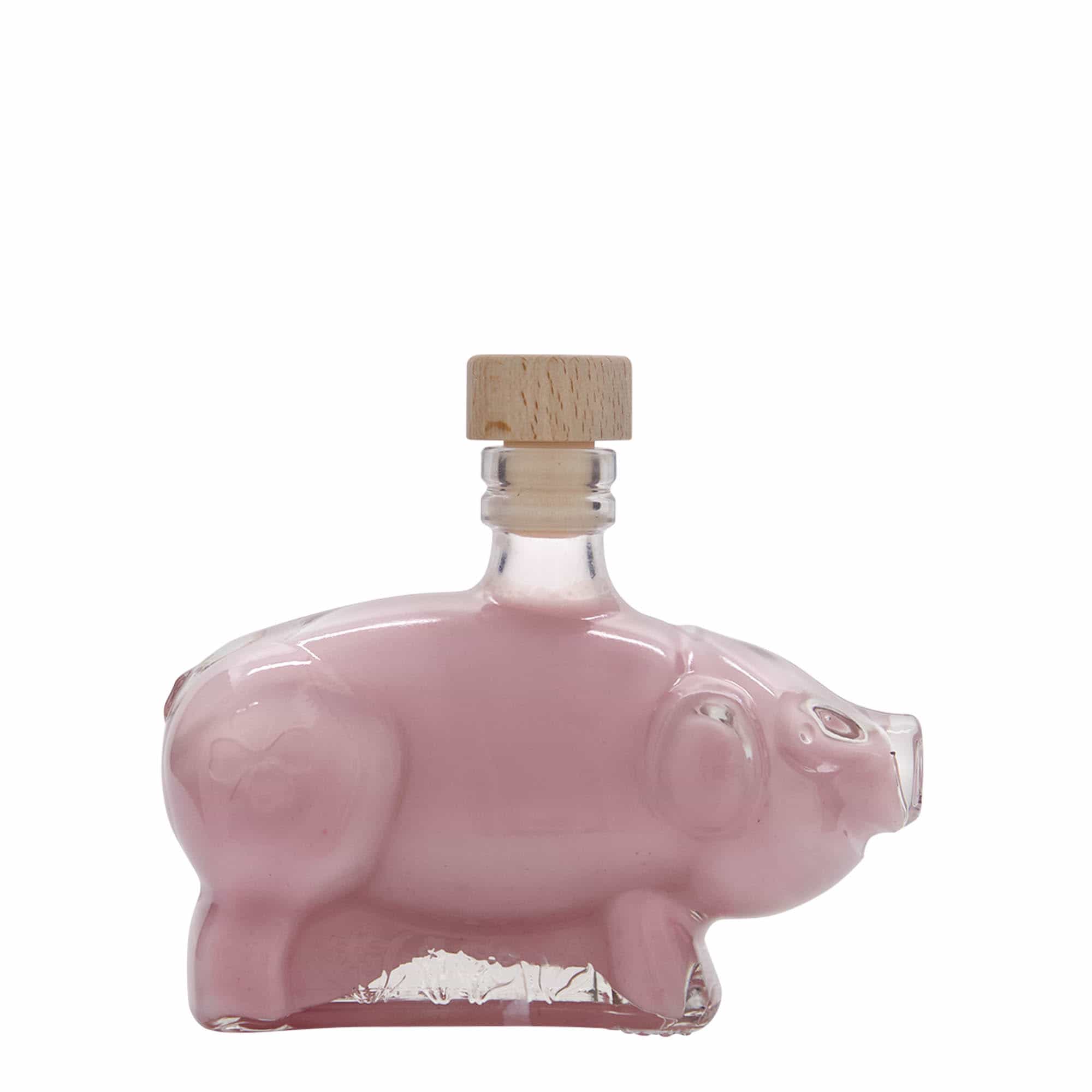 Staklena boca 200 ml 'Svinja srećonoša', otvor: pluteni čep