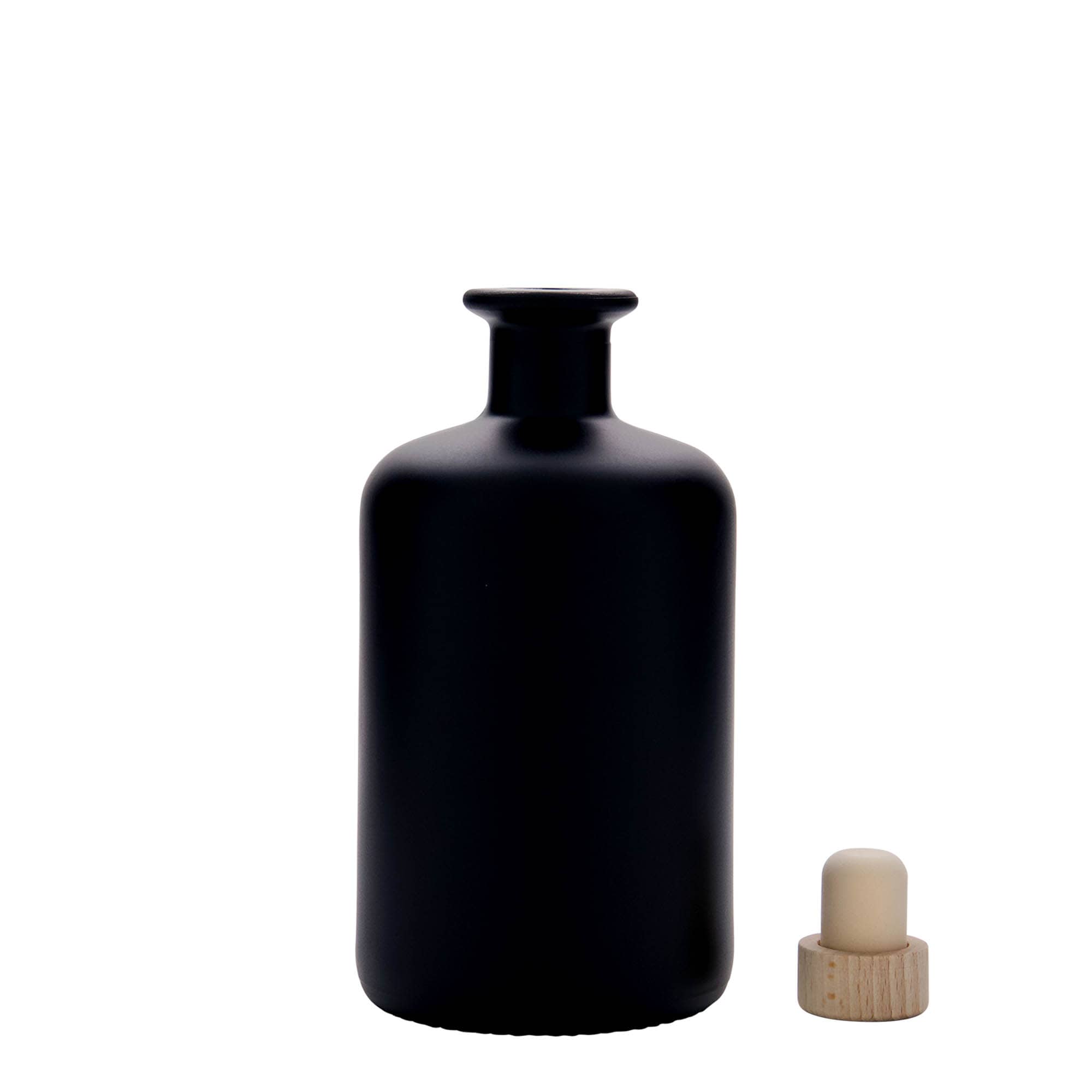 Apotekarska staklena boca 500 ml, crna, otvor: pluteni čep