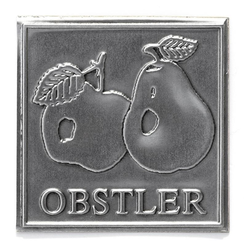 Metalna etiketa za limenku 'Obstler', kvadratna, srebrna