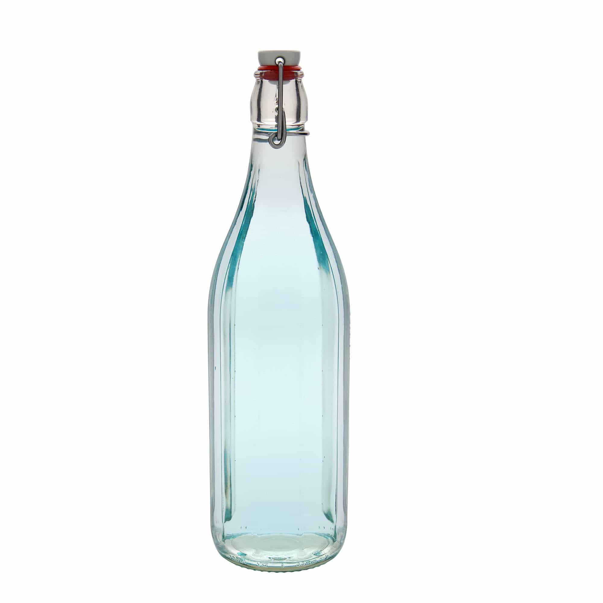 1.000 ml staklena boca 'Bravo', desetostrana, grlo: zatvarač s kopčom