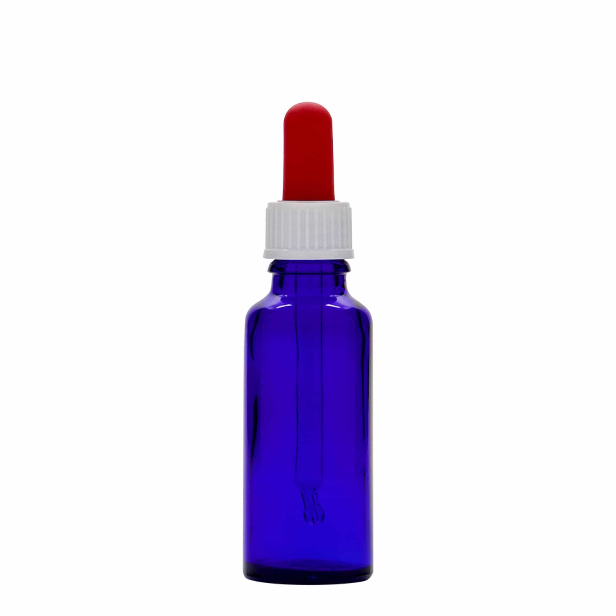 30 ml bočica s kapaljkom, medicinska, staklena, kraljevsko plavo-crvena, otvor: DIN 18