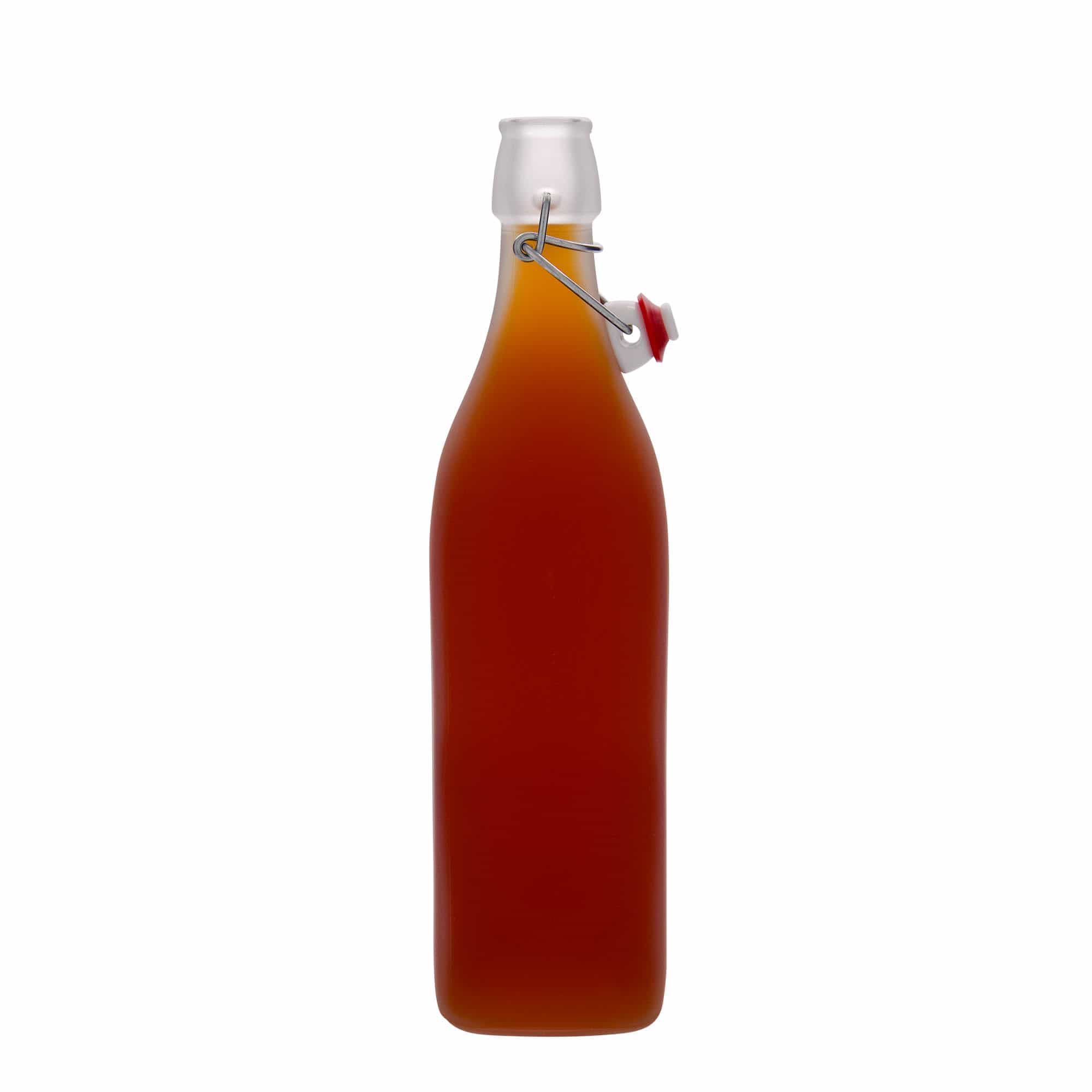 1.000 ml staklena boca 'Swing, četvrtasta, zamrznuta, grlo: zatvarač s kopčom