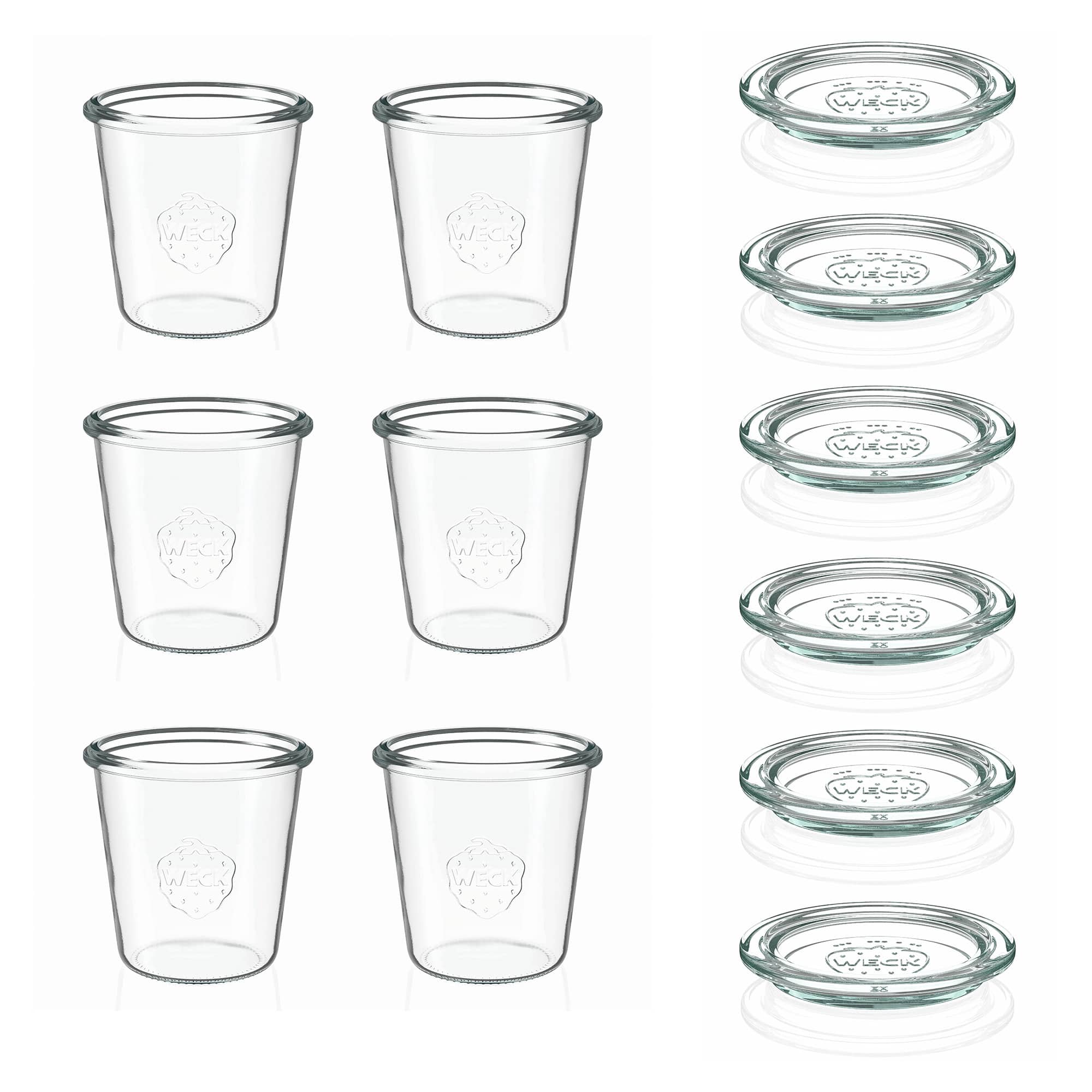 6x 290 ml visoka WECK-staklenka za stavljanje naopako sa staklenim poklopcem RR 80