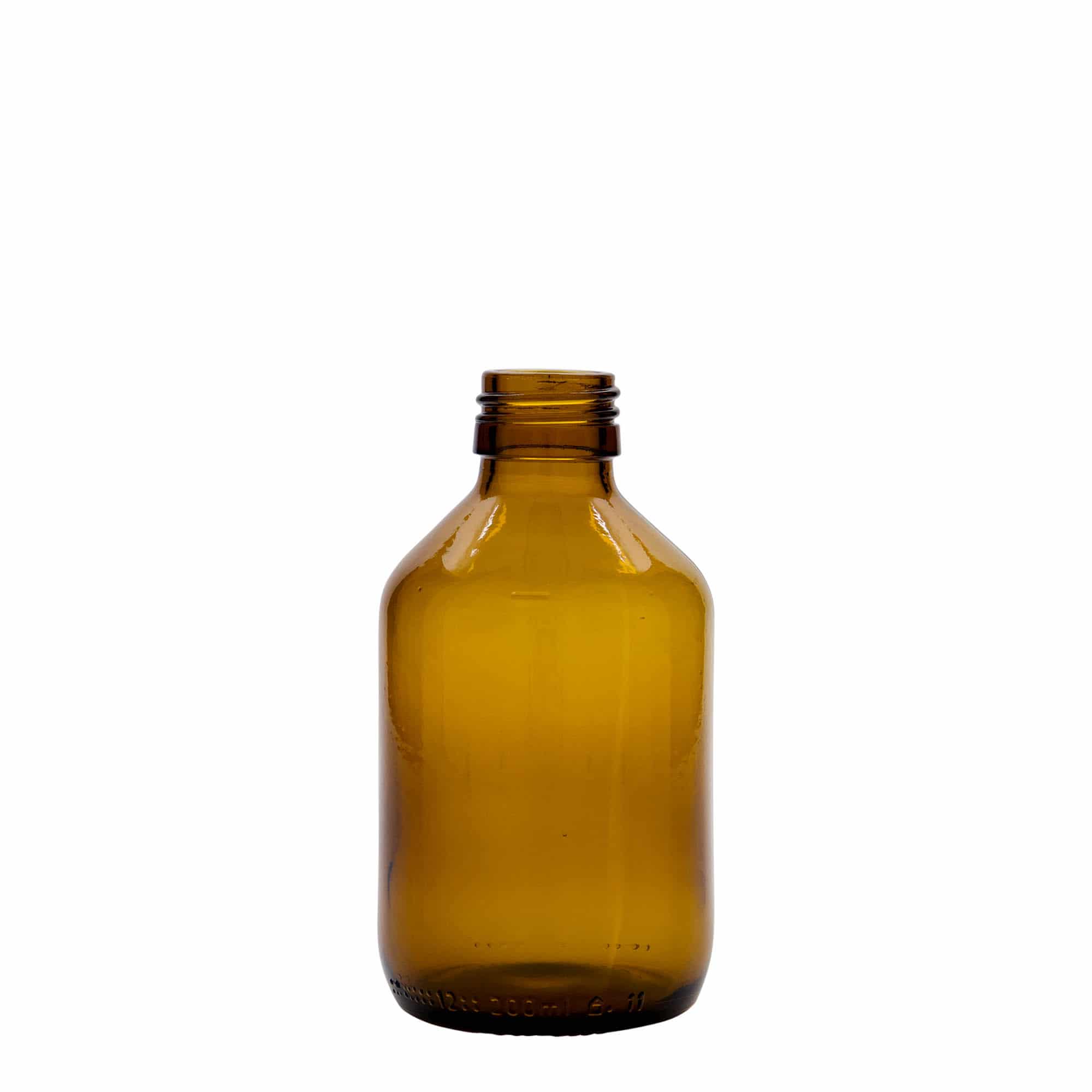 Farmaceutska boca 200 ml, smeđa, staklo, otvor: PP 28 Farmaceutska boca 200 ml, smeđa, staklo, otvor: PP 28