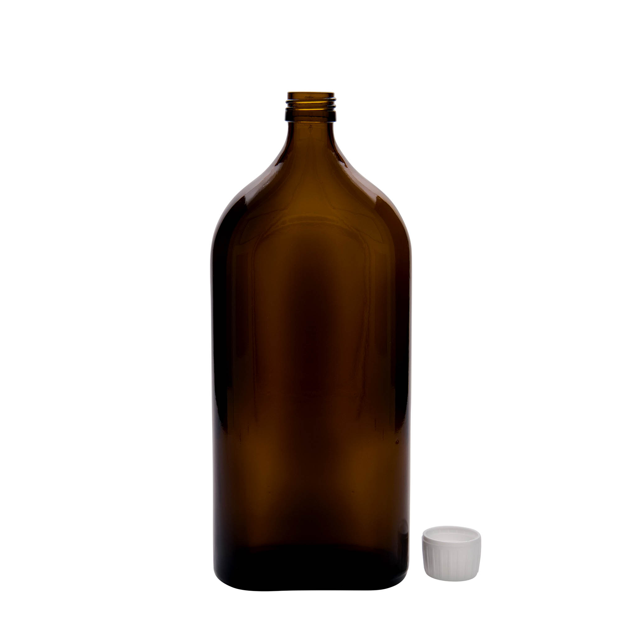 1.000 ml medicinska boca Meplat, ovalna, staklena, smeđa, grlo: PP 28 1.000 ml medicinska boca Meplat, ovalna, staklena, smeđa, grlo: PP 28