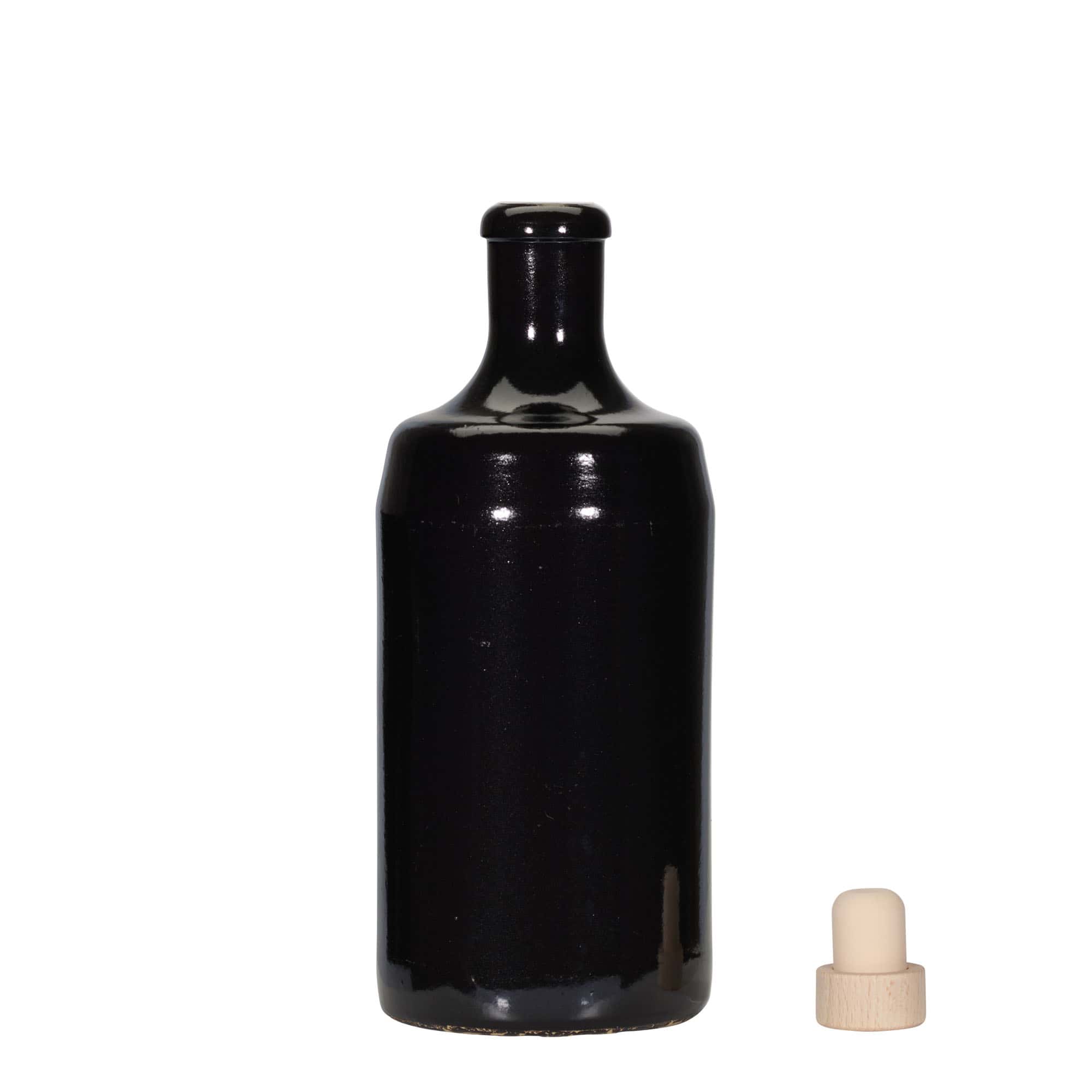 Glineni vrč 700 ml 'Calvados', keramika, crna, otvor: pluteni čep