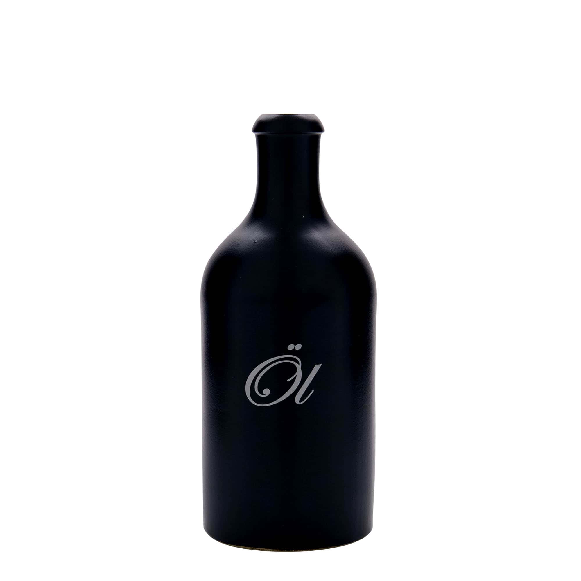Glineni vrč 500 ml, motiv: ulje, keramika, crni, otvor: pluteni čep Glineni vrč 500 ml, motiv: ulje, keramika, crni, otvor: pluteni čep