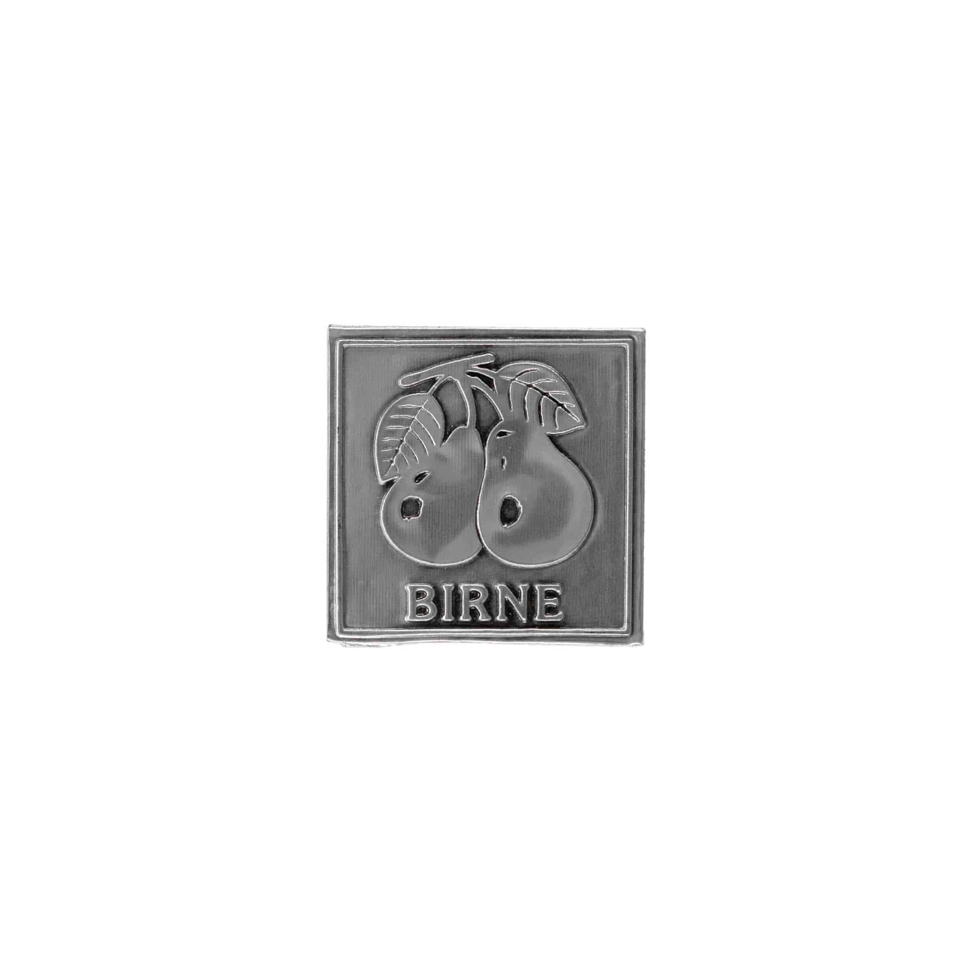 Kositrena naljepnica 'Kruška', kvadratna, metal, srebro Kositrena naljepnica 'Kruška', kvadratna, metal, srebro