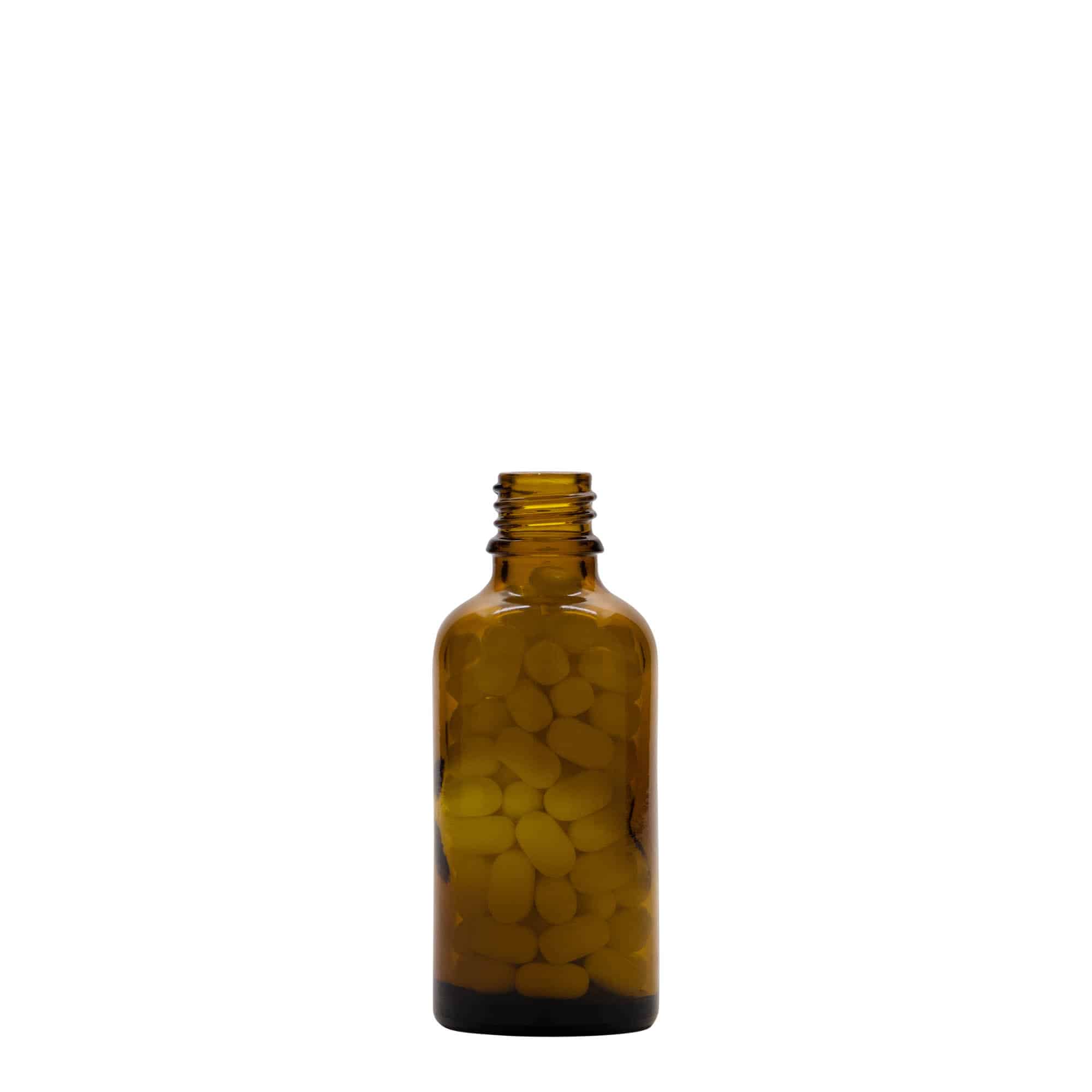 50 ml medicinska bočica, staklo, smeđa, grlo: DIN 18