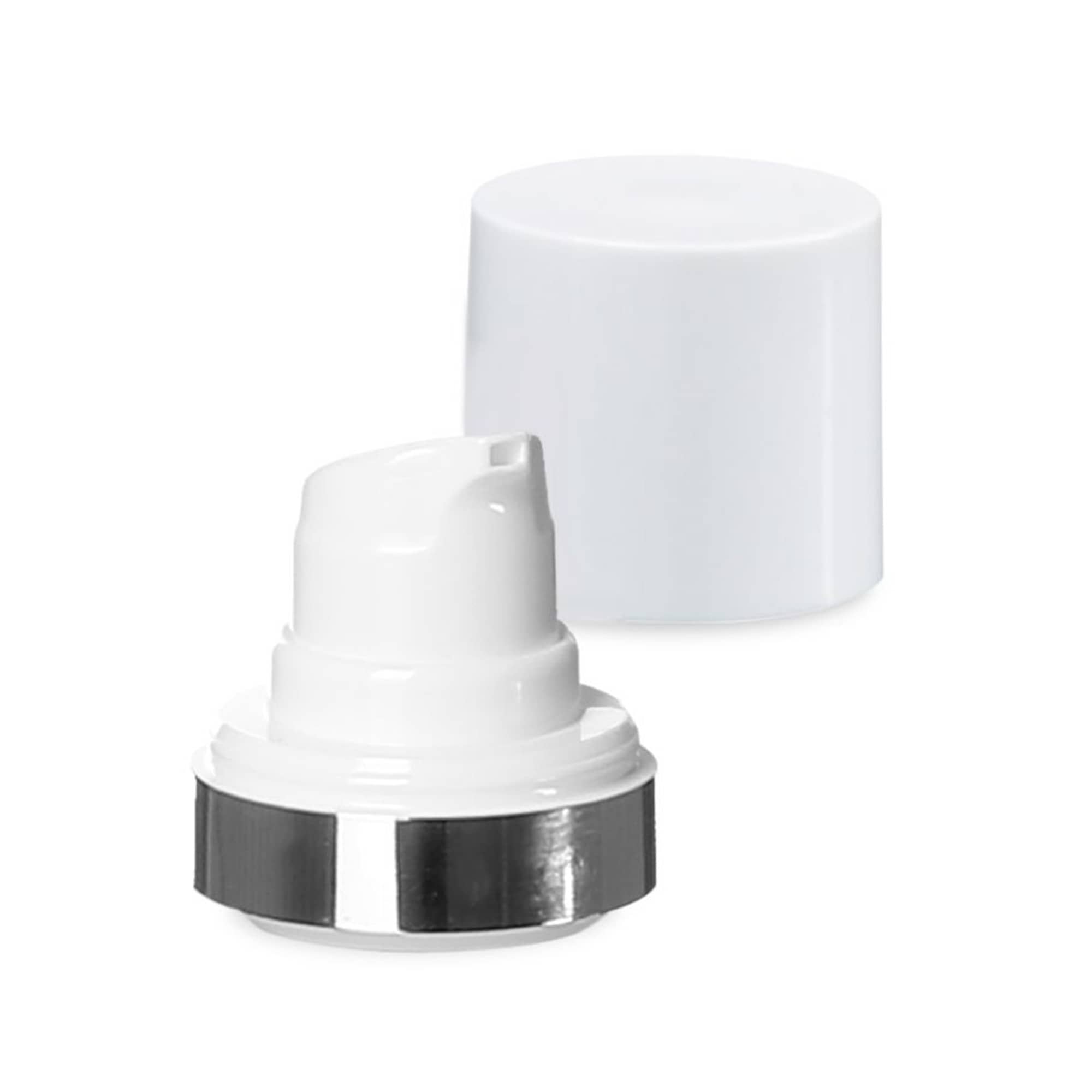 Airless glava Micro srebrni rub + bijela, sjajni čep za umetanje