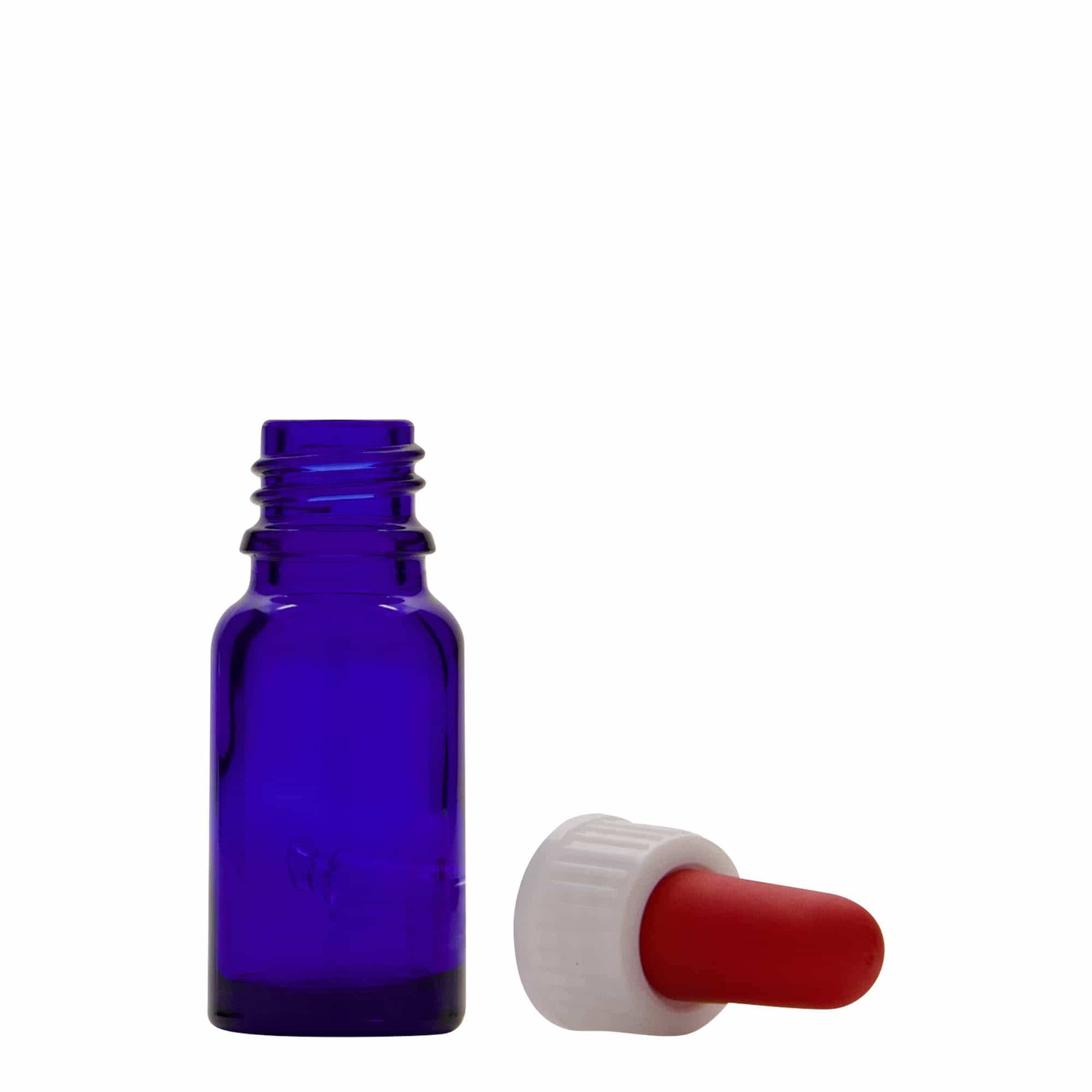 10 ml bočica s pipetom, medicinska, staklena, kraljevsko plava-crvena, grlo: DIN 18