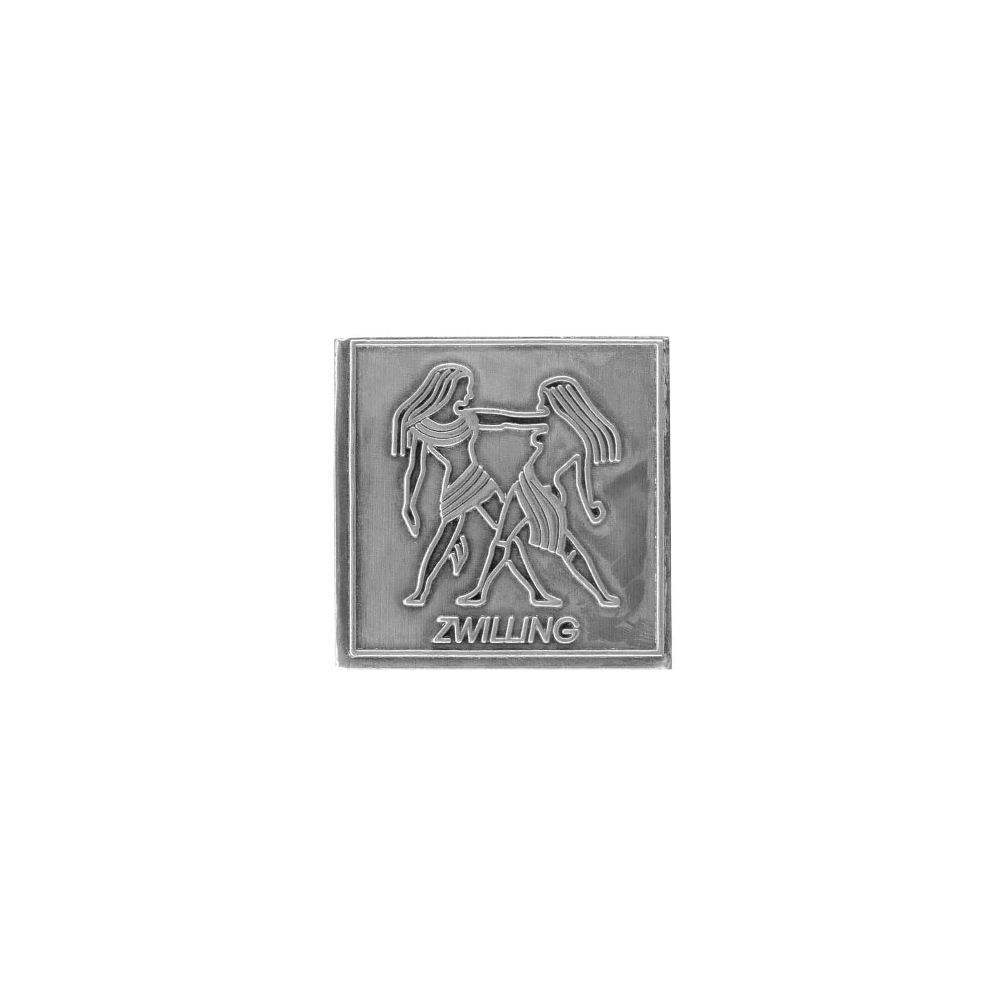 Kositrena naljepnica 'Blizanac', kvadratna, metal, srebro Kositrena naljepnica 'Blizanac', kvadratna, metal, srebro