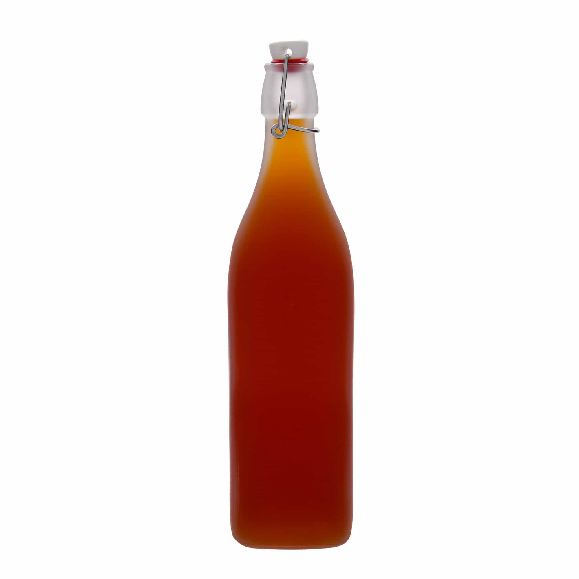 1.000 ml staklena boca 'Swing, četvrtasta, zamrznuta, grlo: zatvarač s kopčom