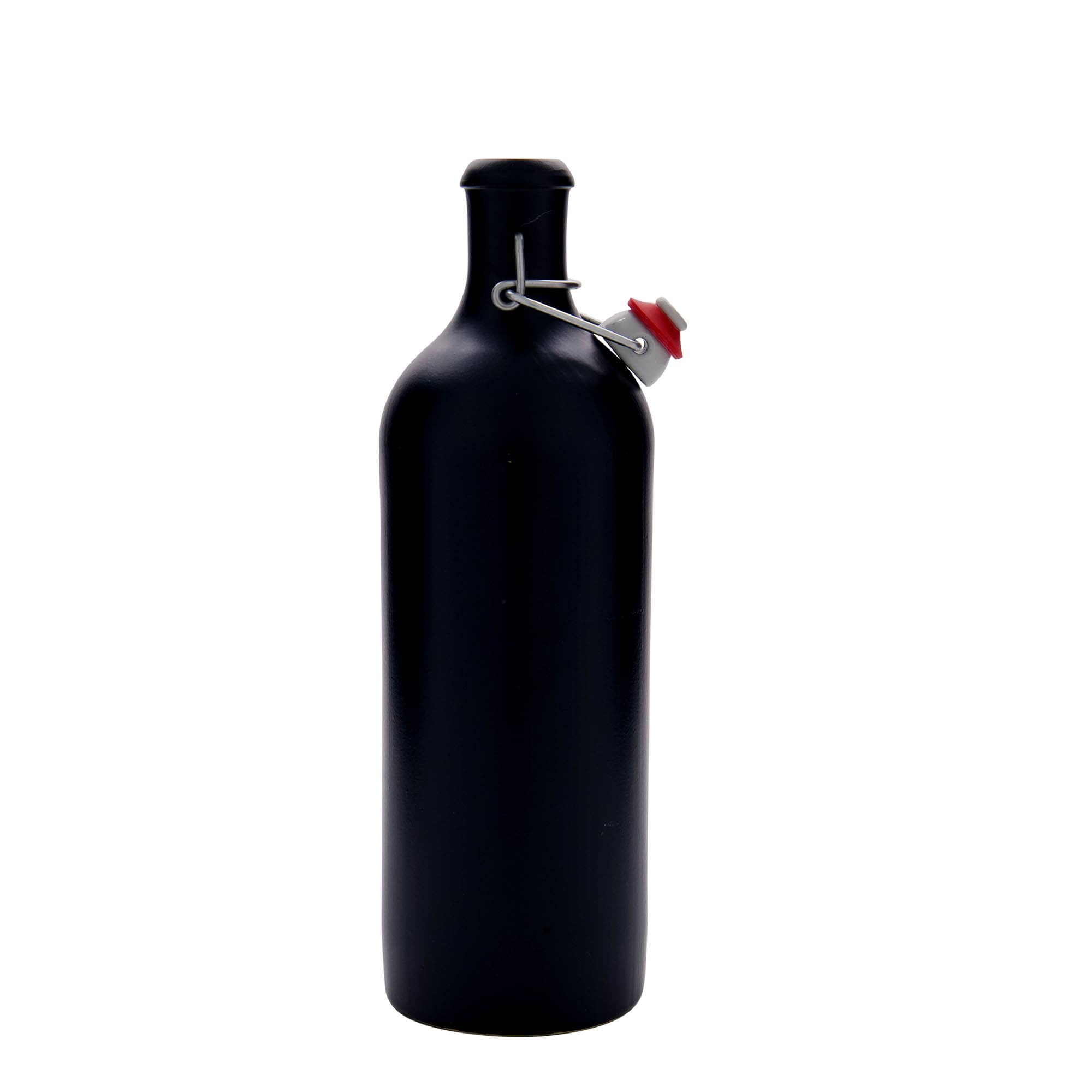 750 ml glineni vrč, kamenina, crni, otvor: zatvarač s kopčom