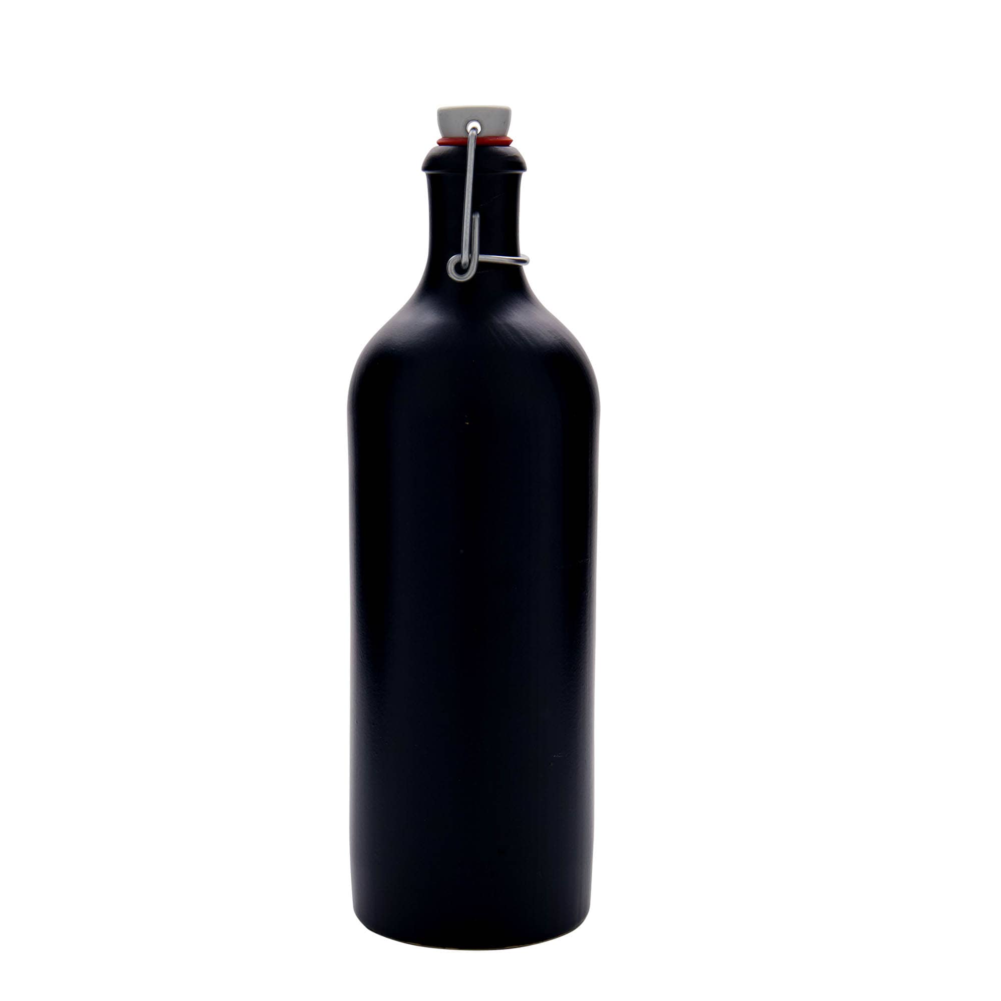 750 ml glineni vrč, kamenina, crni, otvor: zatvarač s kopčom