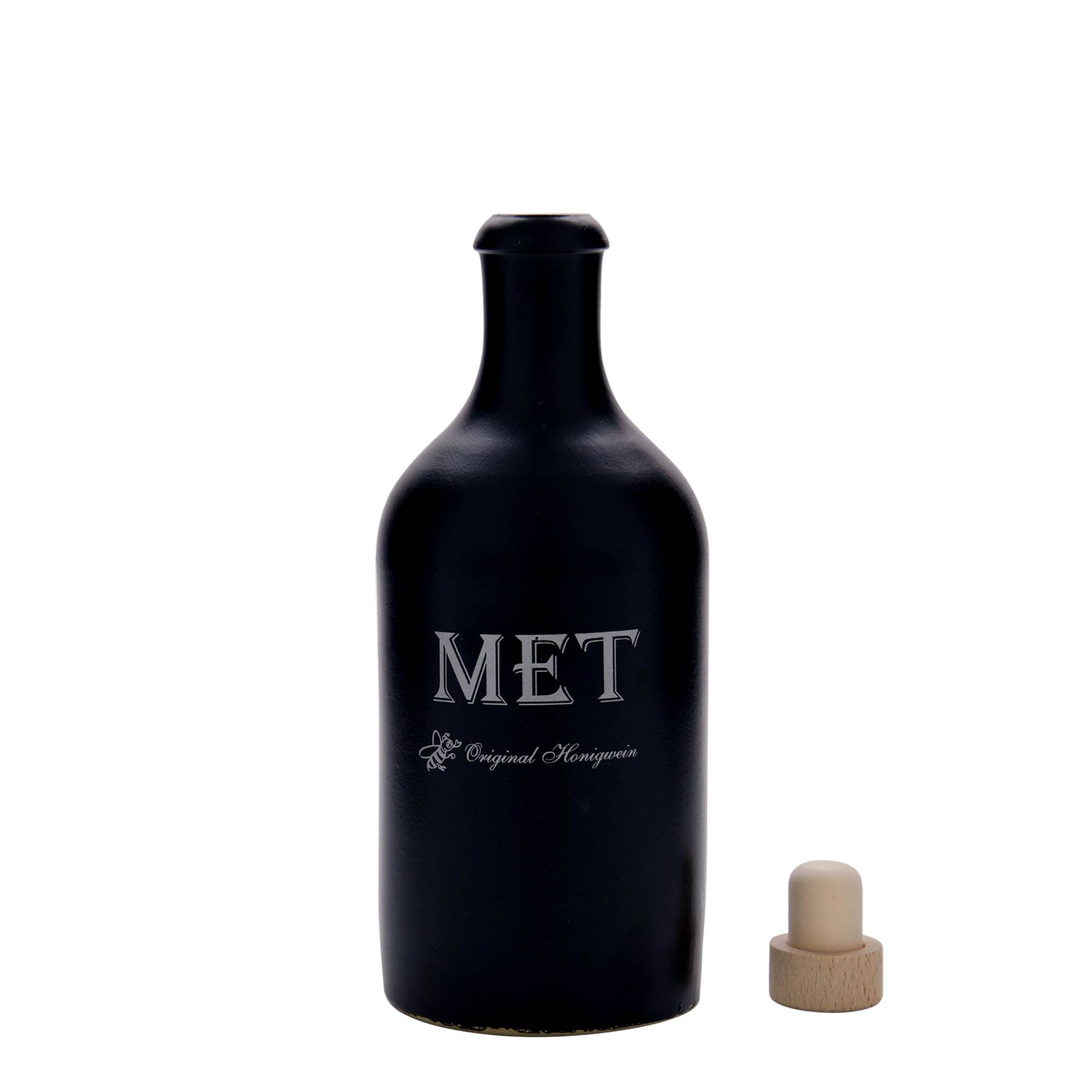 500 ml glineni vrč, motiv: medovina, kamenina, crni, otvor: pluta