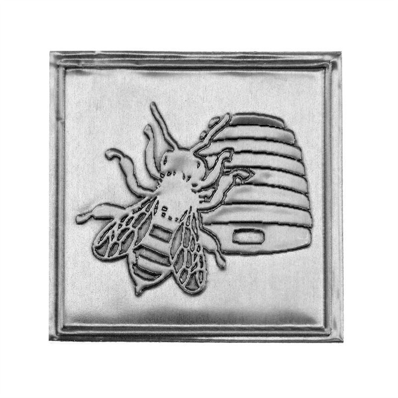 Kositrena naljepnica 'Med', kvadratna, metal, srebro Kositrena naljepnica 'Med', kvadratna, metal, srebro