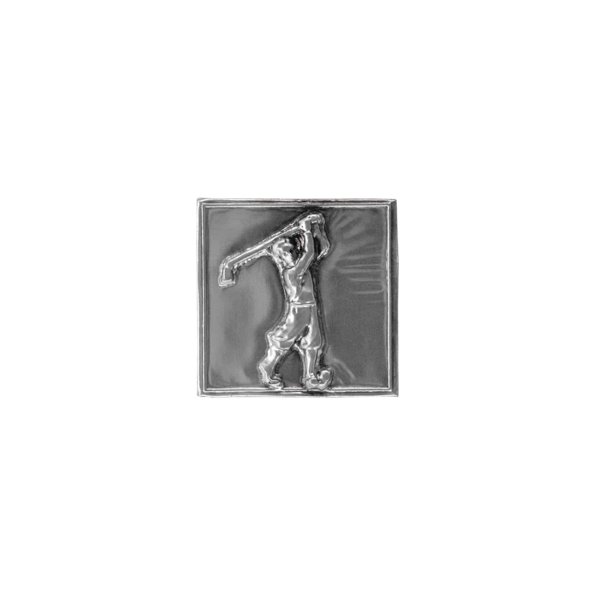 Oznaka od kositra 'Golfer', kvadratna, metalna, srebrna