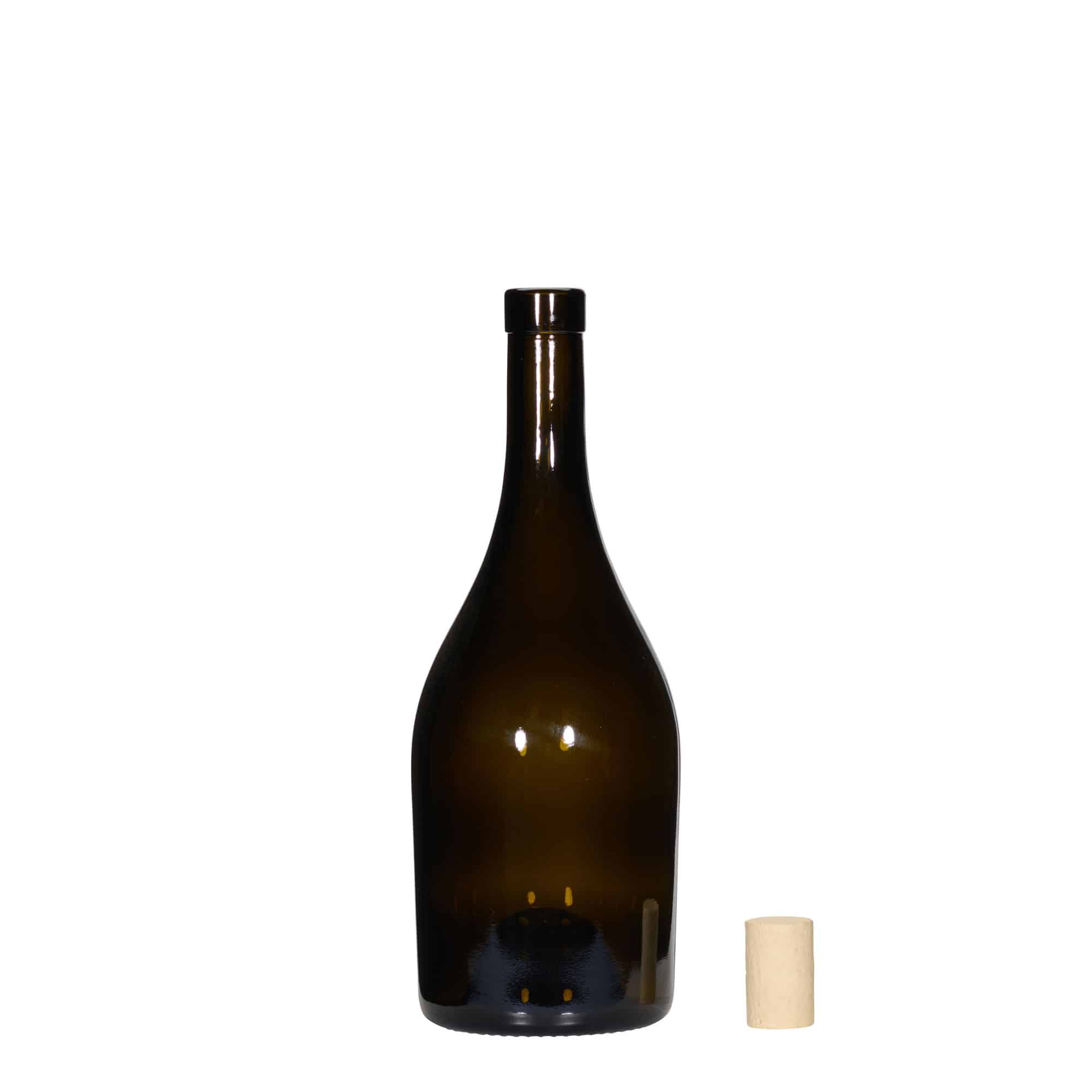 Boca za vino 750 ml 'Exclusive', antikno zelena, otvor: pluteni čep