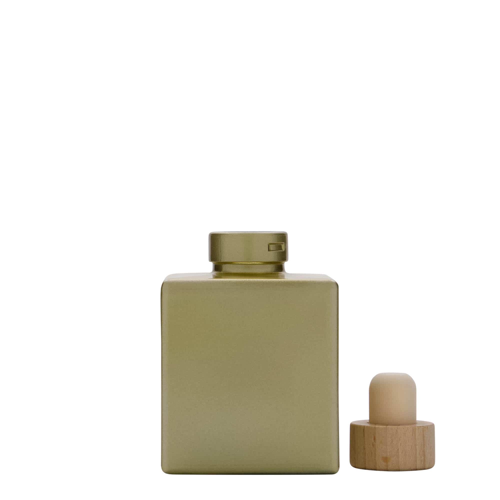 100 ml staklena bočica 'Cube', kvadratna, zlatna, grlo: čep
