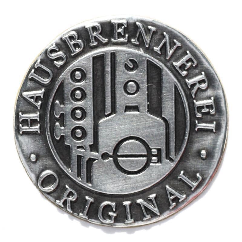 Kositrena naljepnica 'Kućna destilerija', okrugla, metal, srebro