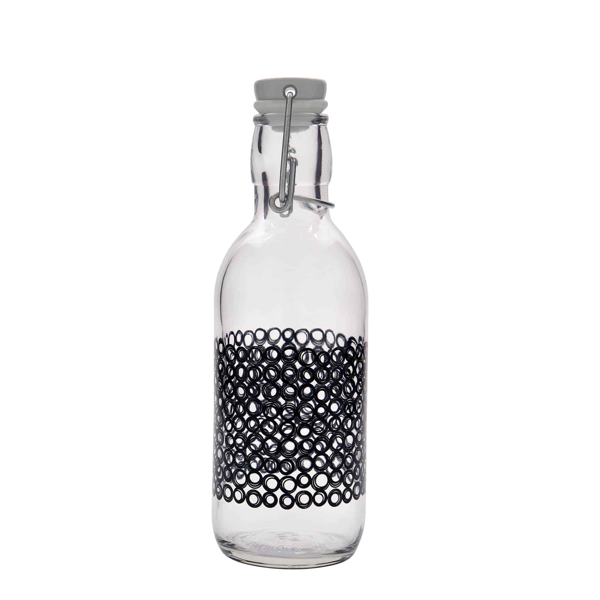 500 ml staklena boca 'Emilia', motiv: Circola nero, grlo: zatvarač s kopčom