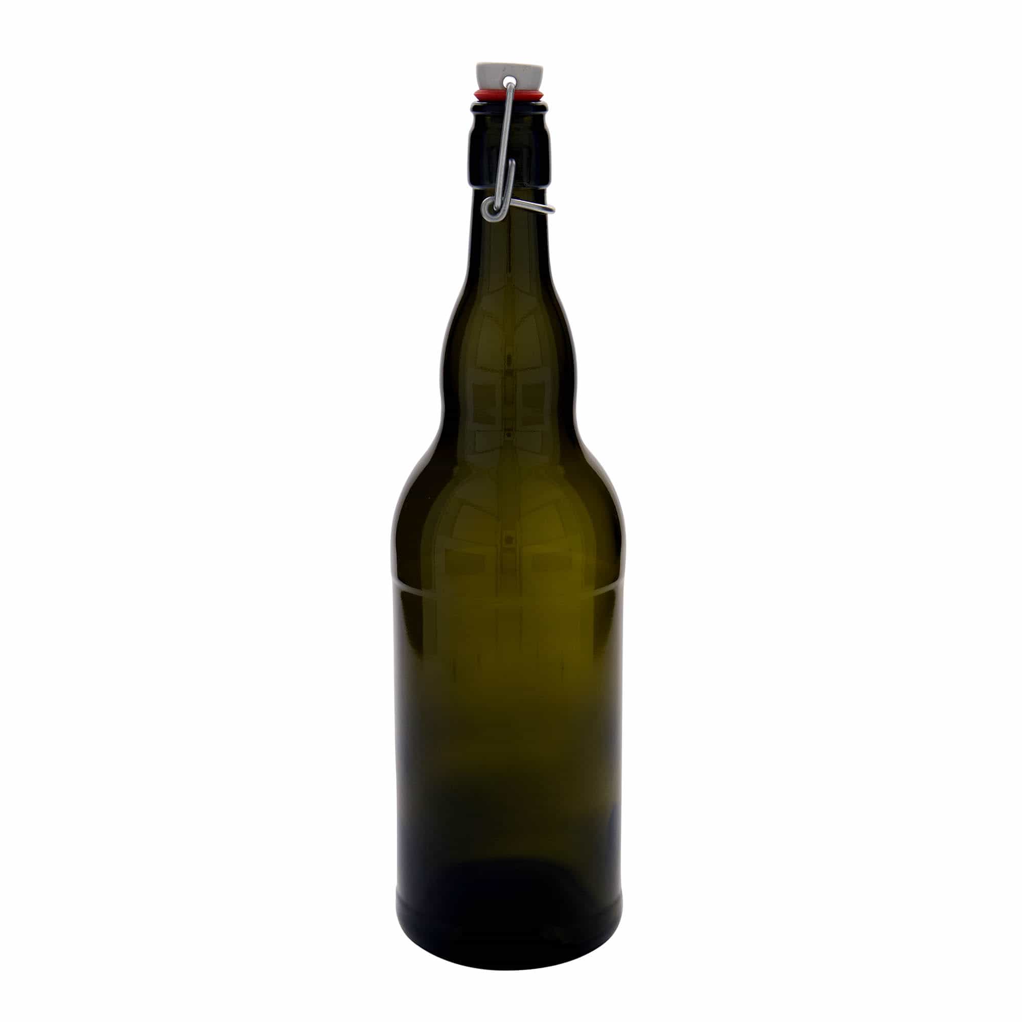 1.000 ml boca piva Belgija, staklo, antikno zeleno, grlo: zatvarač s kopčom