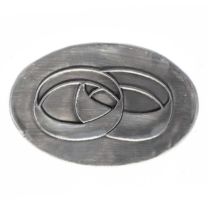 Kositrena naljepnica 'Vjenčano prstenje', ovalna, metal, srebro Kositrena naljepnica 'Vjenčano prstenje', ovalna, metal, srebro