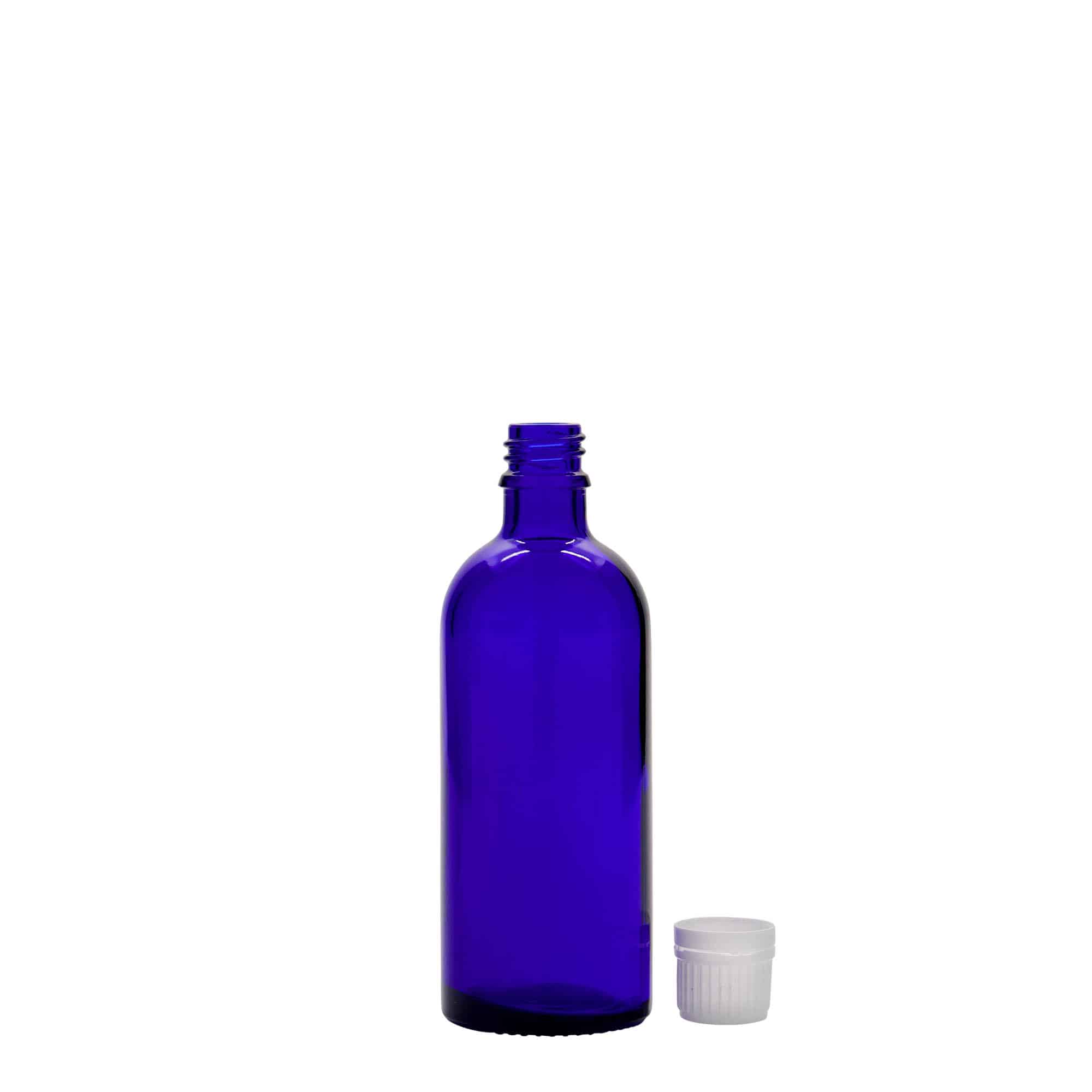 Farmaceutska boca 100 ml, staklo, kraljevski plava, otvor: DIN 18