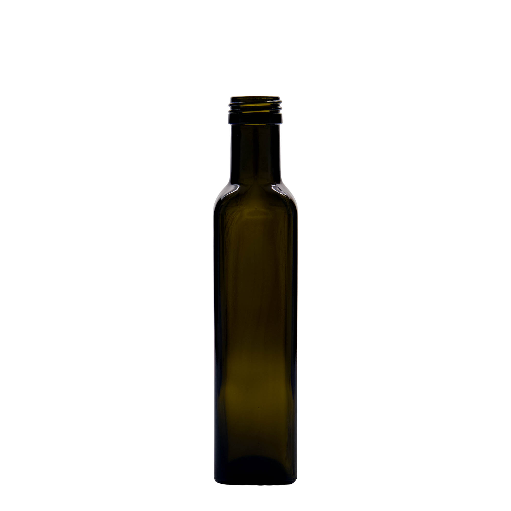 250 ml staklena boca 'Marasca', kvadratna, antičko zelena, grlo: PP 31,5