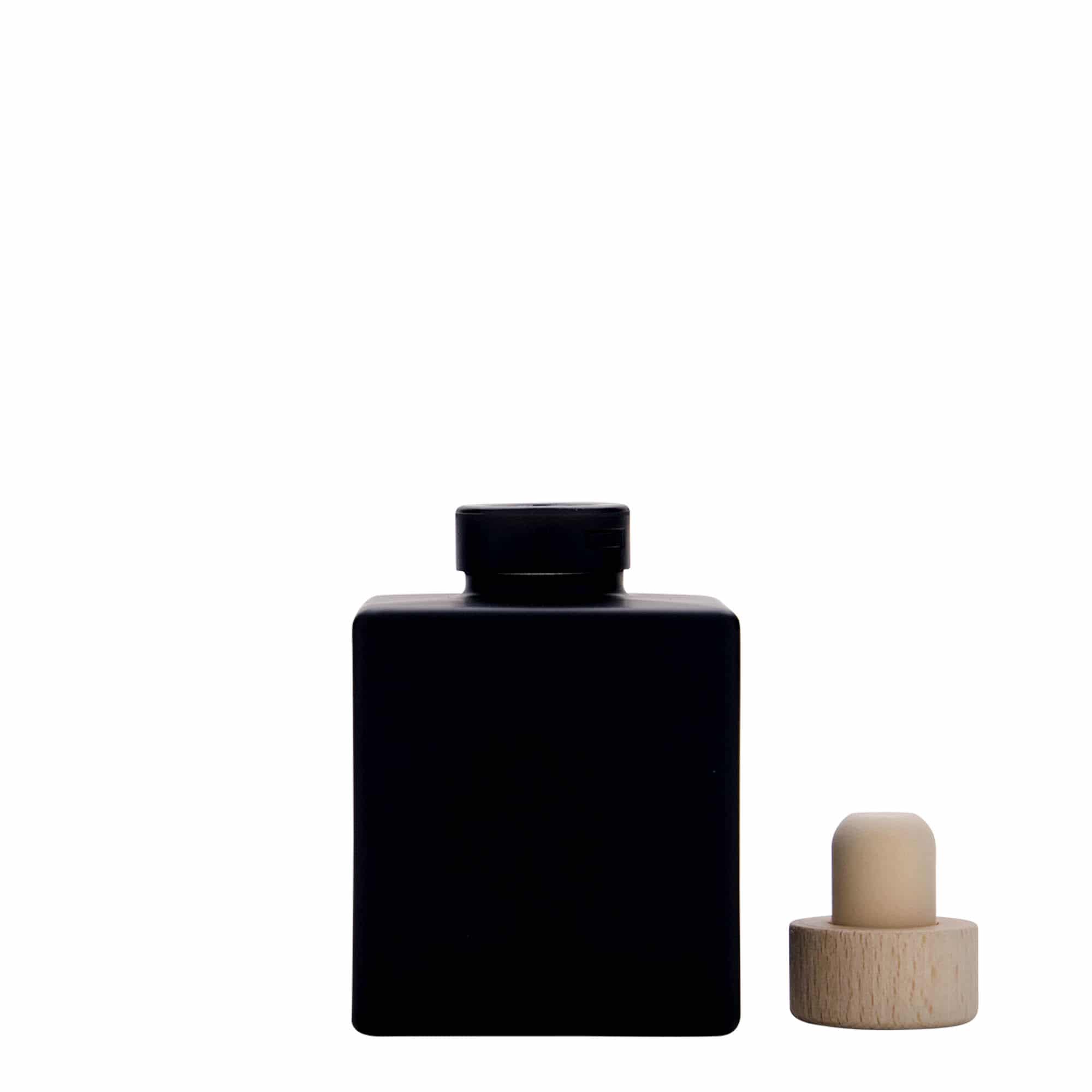 Staklena boca 100 ml 'Cube', kvadratna, crna, otvor: pluteni čep