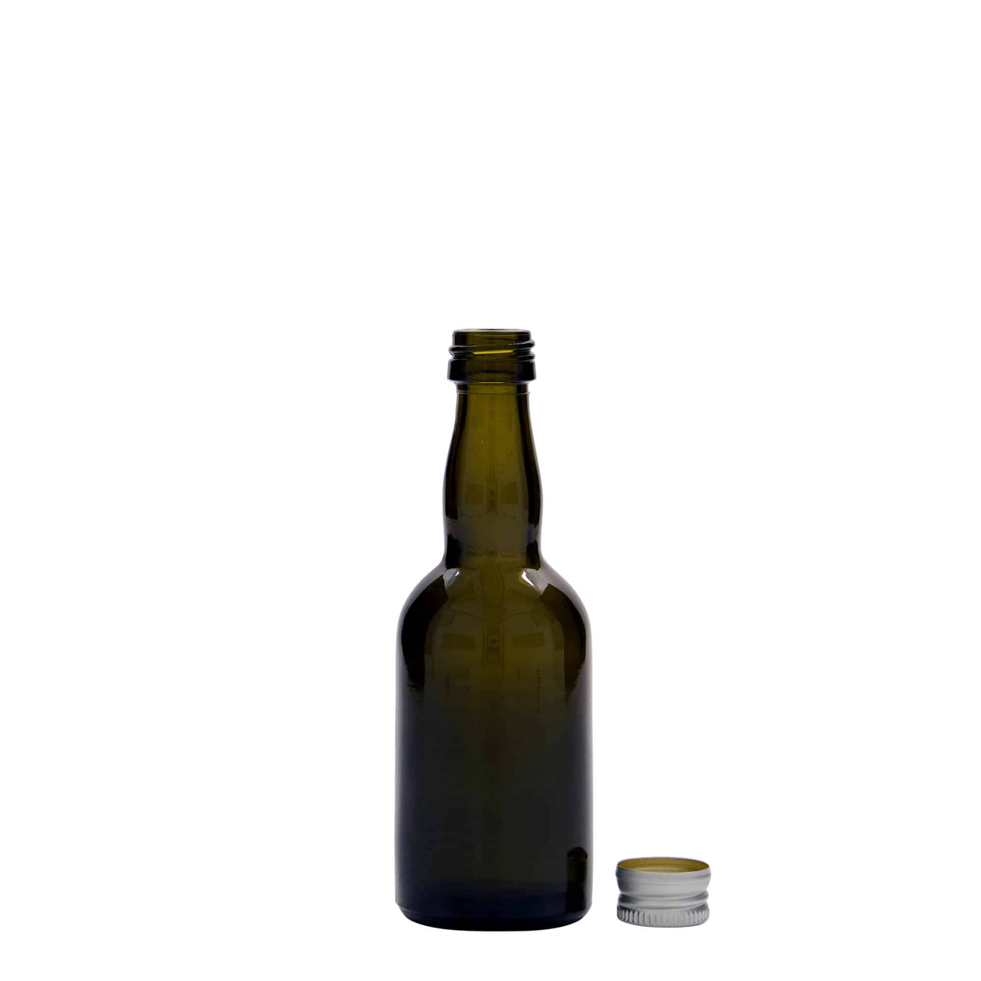 50 ml staklena boca 'Proba', antikno zelena, grlo: PP 18